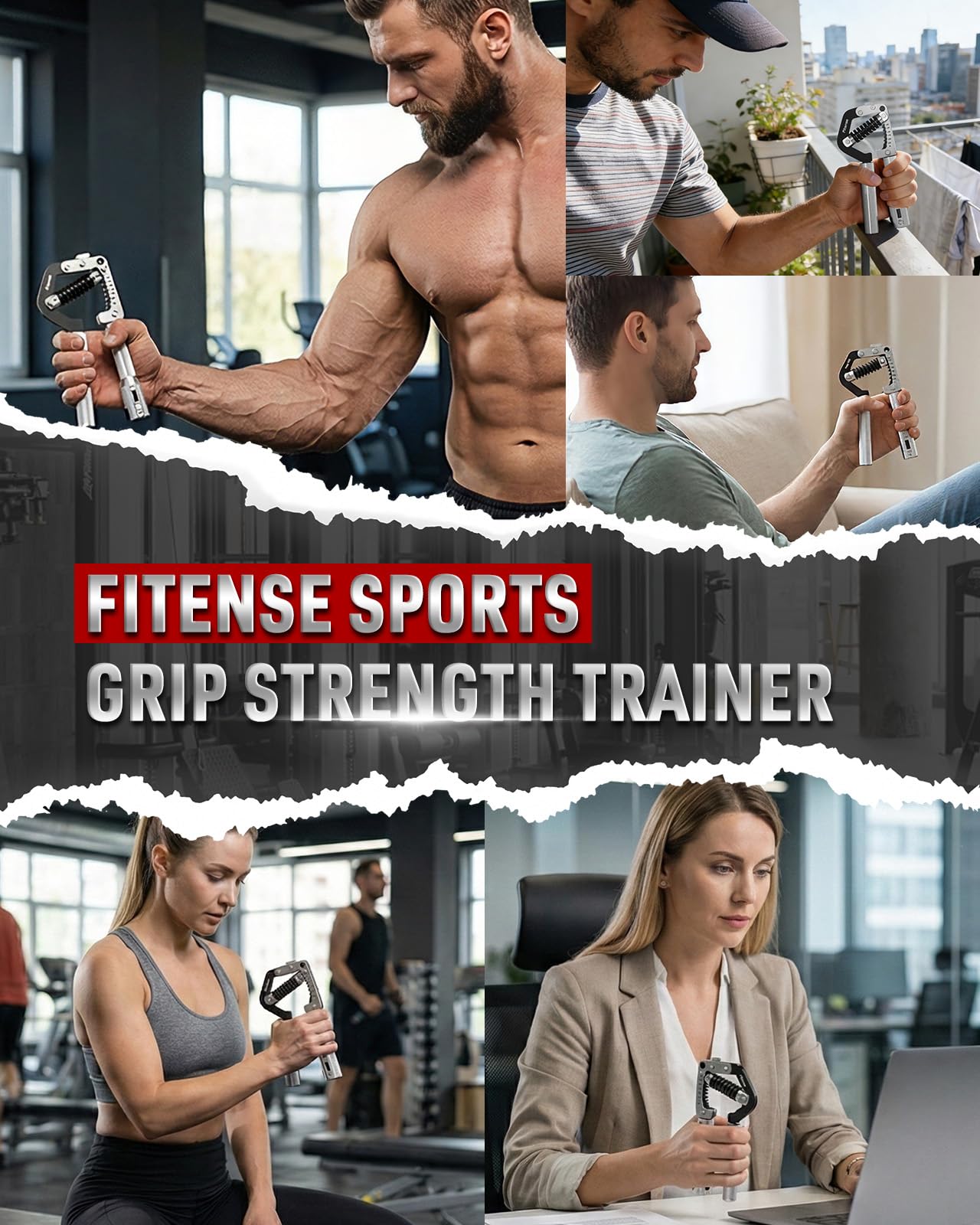 Fitense Grip Strength Trainer - Adjustable Hand Gripper Strengthener 8 Levels 50-225 lbs with Counter, Hand Grip Exerciser Wrist Strengtheners, Forearm, Finger & Hand Strength Training for Athletes, Climbers & Rehabilitation
