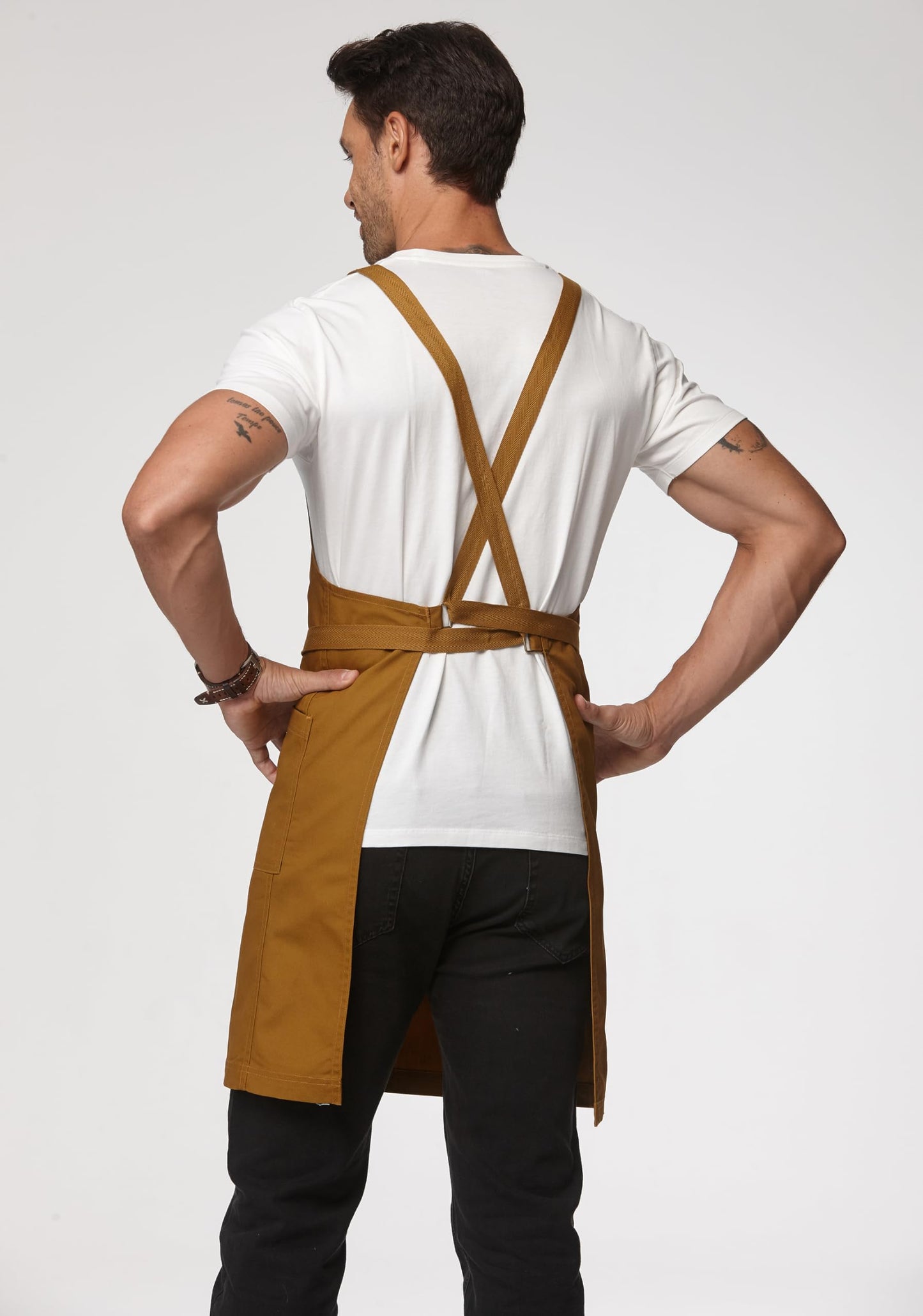 Guolamy Unisex Kitchen Apron, Cross Strap Apron with 2 Pockets, Durable Waterproof Professional Apron 4251JC(Ginger, 1 Pack)