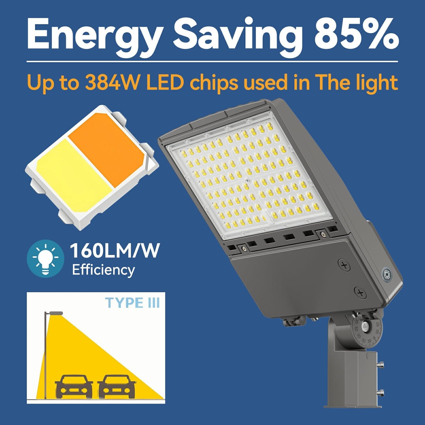240W LED Parking Lot Light 3Pack: 150/200/240W Selectable, 38400LM 5000K LED Pole Light with Photocell, Slip Fitter Mount LED Shoebox Light for Yard Driveway Stadium Roadways, IP65 100-277VAC, ETL