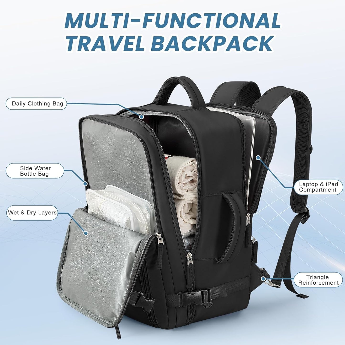 Backpack 40L Backpack, 17 Inch Backpack Sinaliy Large Travel for Women Men, Expandable Carry On Laptop College Bookbag