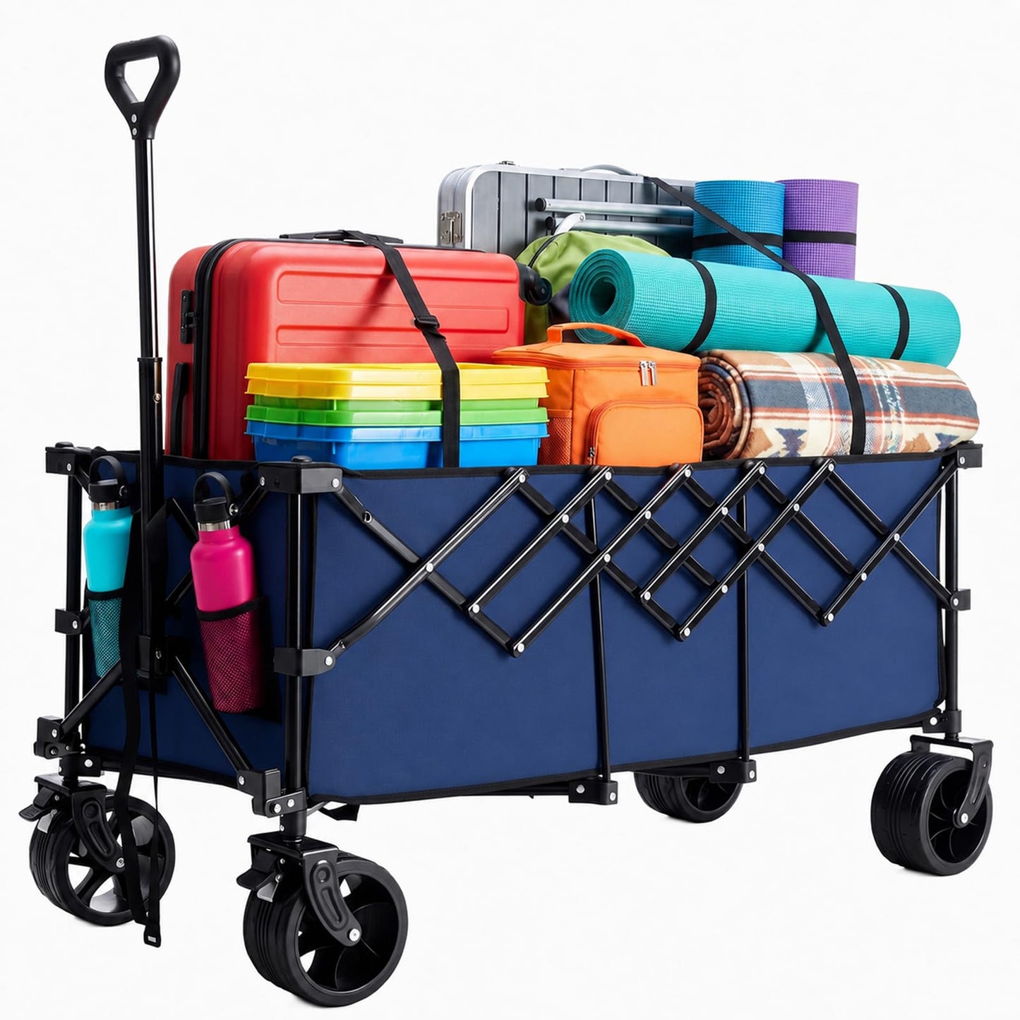 OLIXIS 49" Extra Long Folding Wagon Cart, 440LBS Heavy Duty Collapsible Wagon with Big All-Terrain Wheels, 250L Portable Outdoor Utility Cart for Shopping, Garden, Camping, Grocery, Sports - Blue
