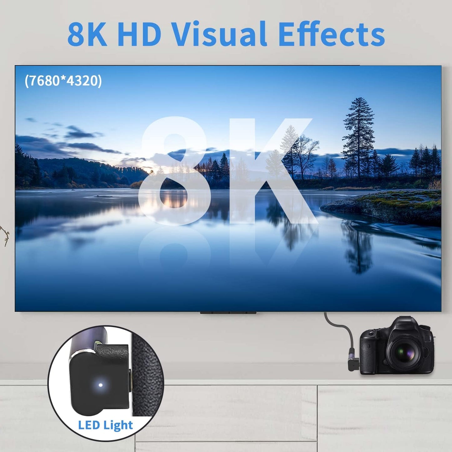 Duttek 8K 90 (2 Pack) Down Angle Degree HDMI to Micro HDMI Adapter, Male to Female, Micro HDMI Adapter, with LED Light