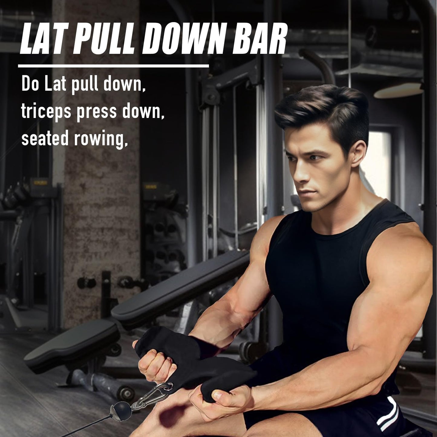 Home Gym Fitness Rowing T-bar V-bar Pulley Cable Machine Attachments, Bicep Curl Tricep Lat pulldown Bar Back Strength Training Handle Grips Lat Pull Down Bar Press Down Exercises (Length 9")