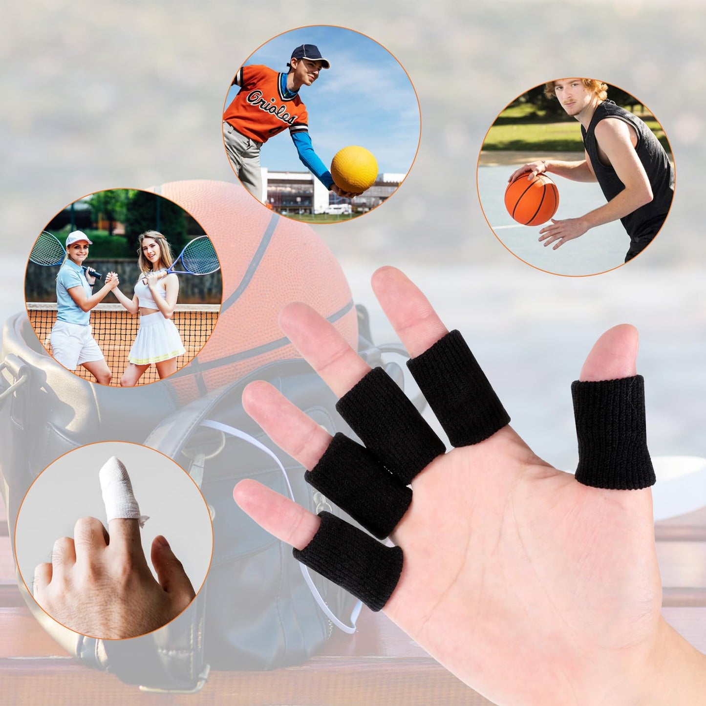 KALIONE 10Pcs Black Sport Finger Sleeves, Finger Sleeves Protectors, Elastic Finger Support Sleeve, Compression Finger Sleeves, Thumb Brace Support for Basketball, Golf