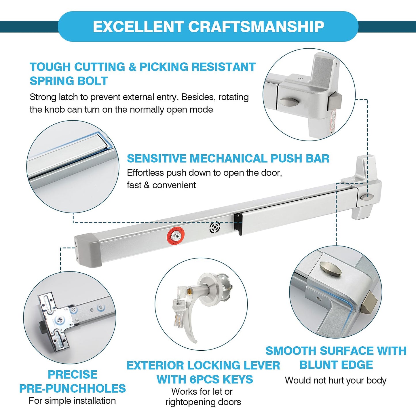 IRONWALLS 2 Packs Commercial Door Push Bar Panic Exit Device With Alarm, 27.5" Stainless Steel for Exit Doors, Emergency Hardware With Exterior Handle, Fit for 27"-41" Doors