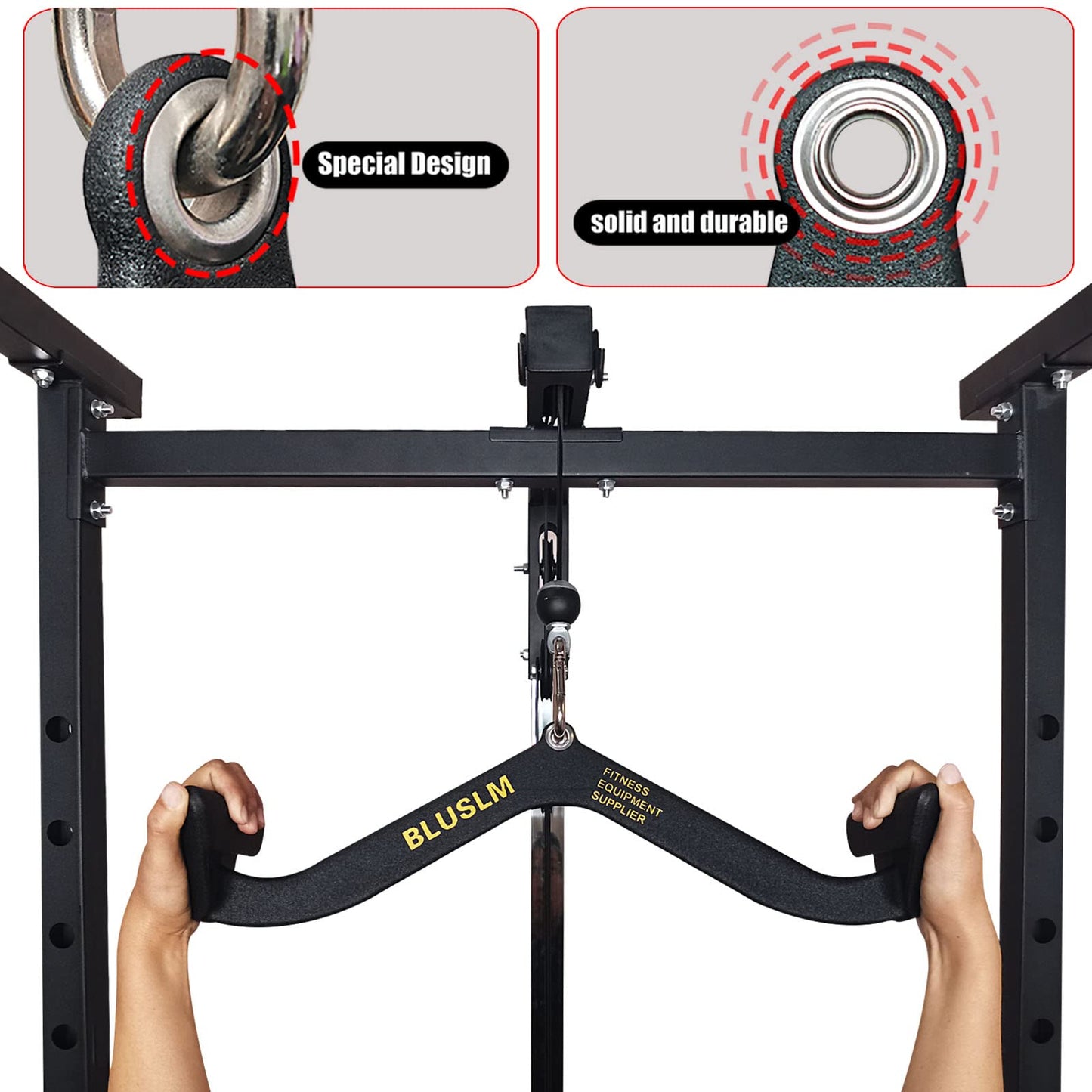 BLUSLM LAT Pull Down Bar for Cable Machine, LAT Pulldown Attachments T-bar V-bar Cable Attachment for Gym, Back Tricep Strength Training Handle