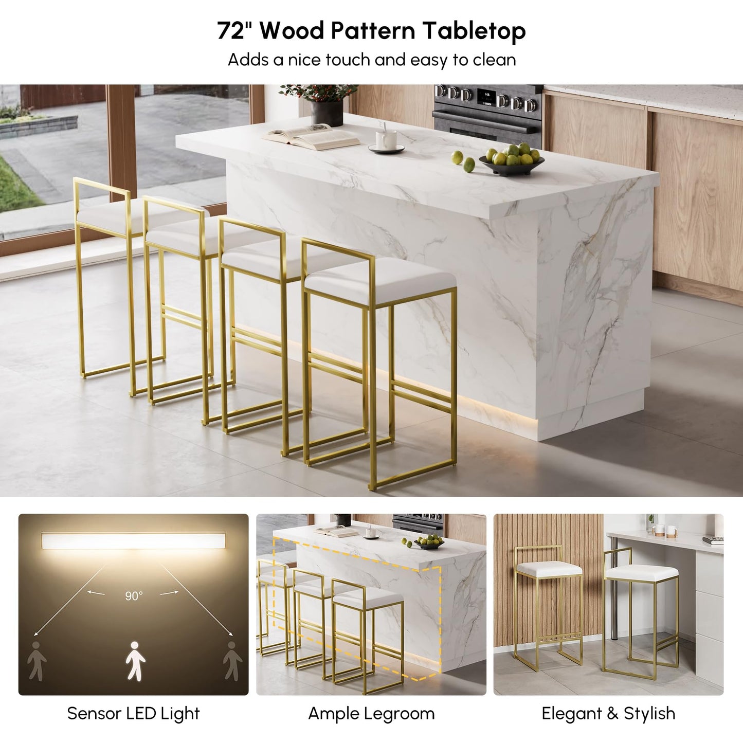 homary Kitchen Island with Storage & LED, 72" White Wood Islands with Wine Rack, Drawers & Shelves, Modern Kitchen Table for Dining Room, Prep & Gatherings, Without Chair