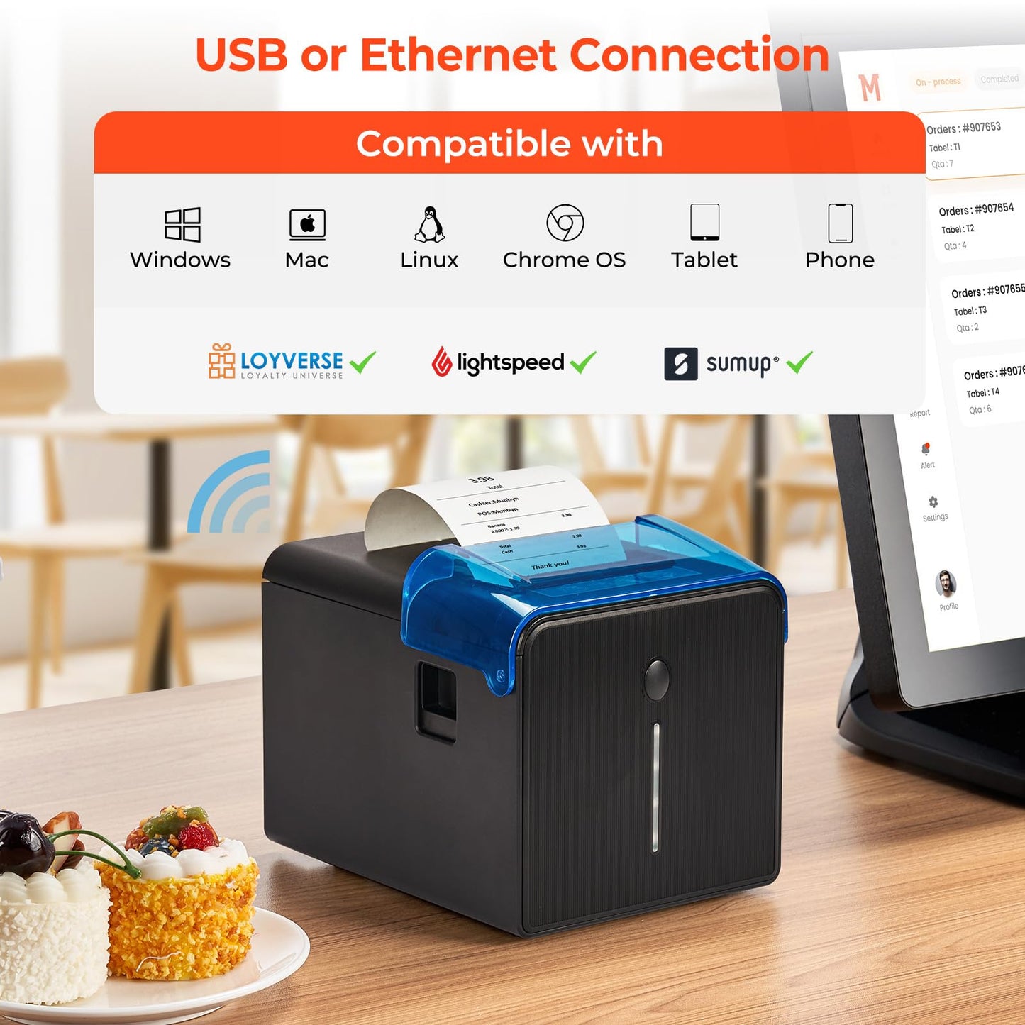 MUNBYN WiFi Receipt Printer with USB Port, 80mm POS Printer Works with Mac Windows Chromebook Linux Cash Drawer, ESC/POS (P047 WiFi), Do Not Support Square Paypal Zettle Shopify Kyte Bluetooth
