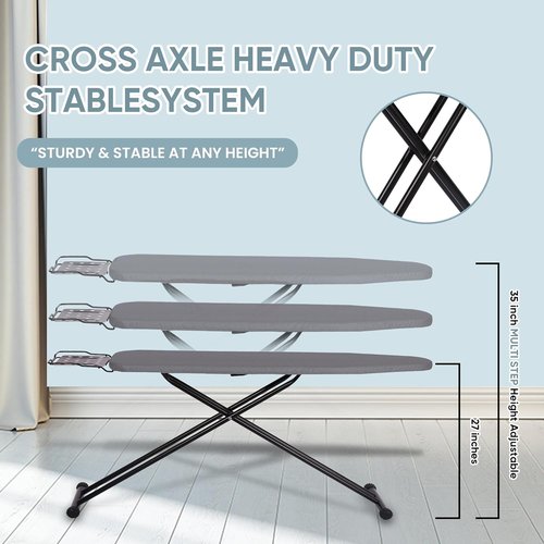 Jakeefud Deluxe Ironing Board - Heat Resistant Cover & Thick Felt Pad | Full Size, Foldable (Light Grey)