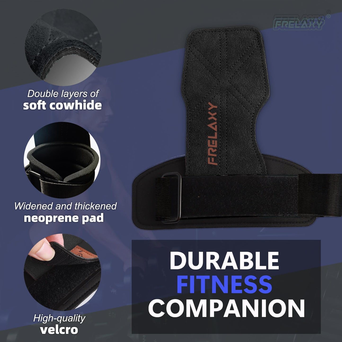 Frelaxy Lifting Wrist Straps Women and Men, Weight Lifting Grips with Cushion Wrist Loop, Double Layer Leather and Storage Pouch, Gym Workout Straps for Deadlift and Powerlifting (All Black)