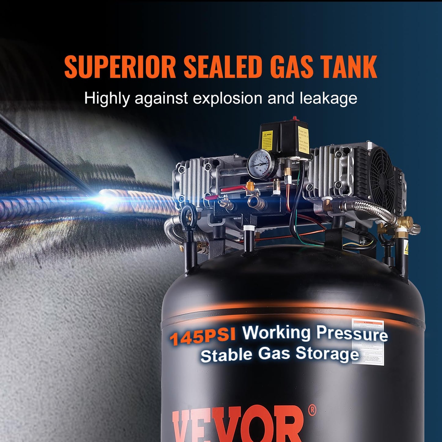 VEVOR 80 Gallons Air Compressor, 6.5HP 15.5SCFM@90 PSI Oil-Free Air Compressor Tank with 145PSI Max Pressure, 86dB Quiet Air Tank for Industrial Manufacturing, Air Brushing, Spraying (3-Phase Power)