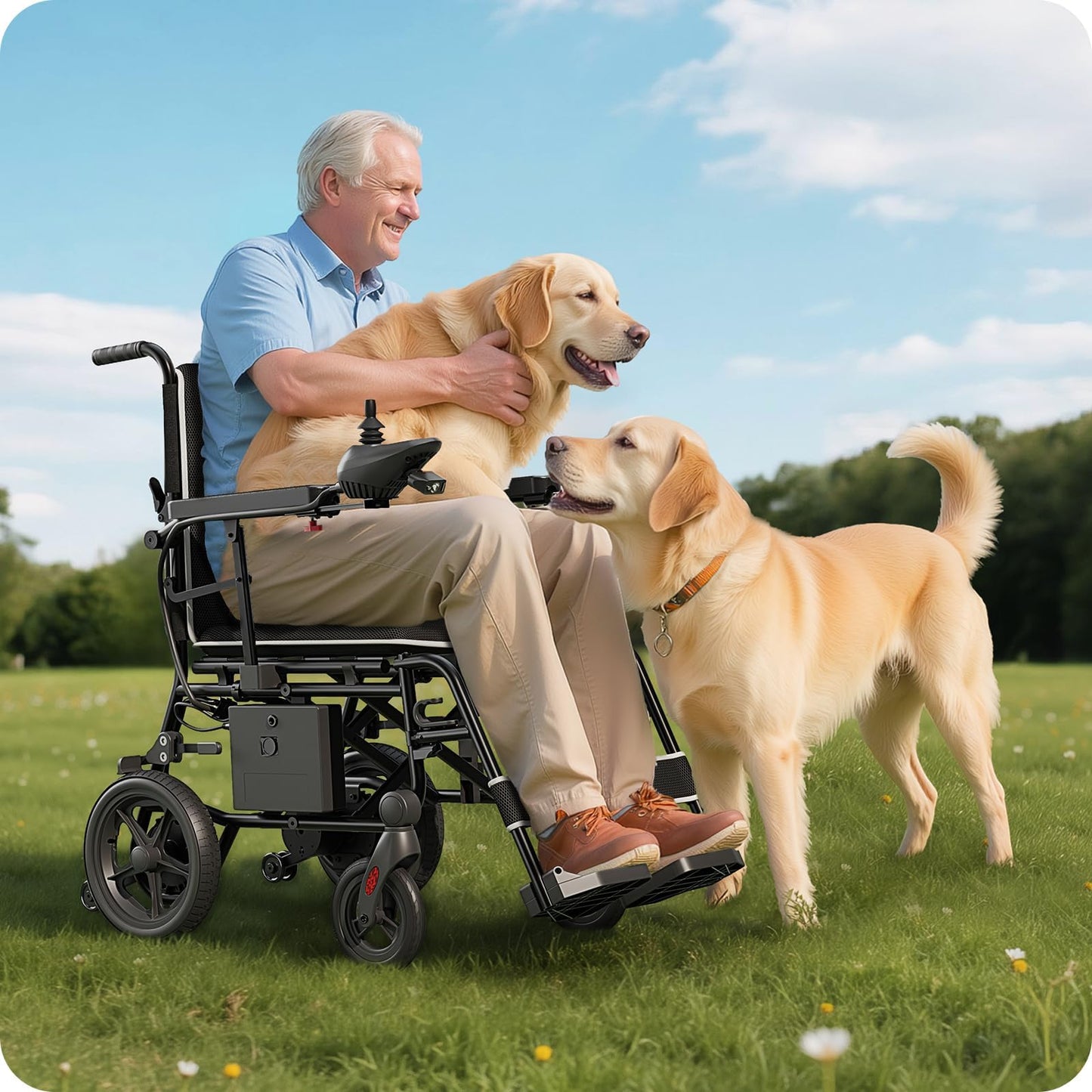 VERPAL 34lbs Lightweight Electric Wheelchair for Adults, 500W Foldable Electric Wheelchairs with 220 lbs Capacity, 12Ah 12.5 Miles All Terrain Power Wheelchair for Home, Hospital, Nursing Home, Park
