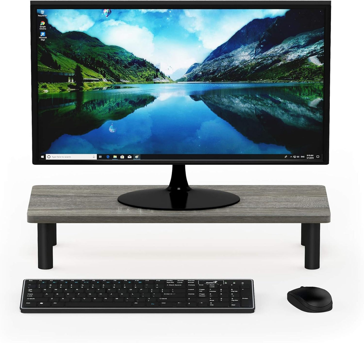 Furinno French Oak Grey/Black Monitor Riser Stand