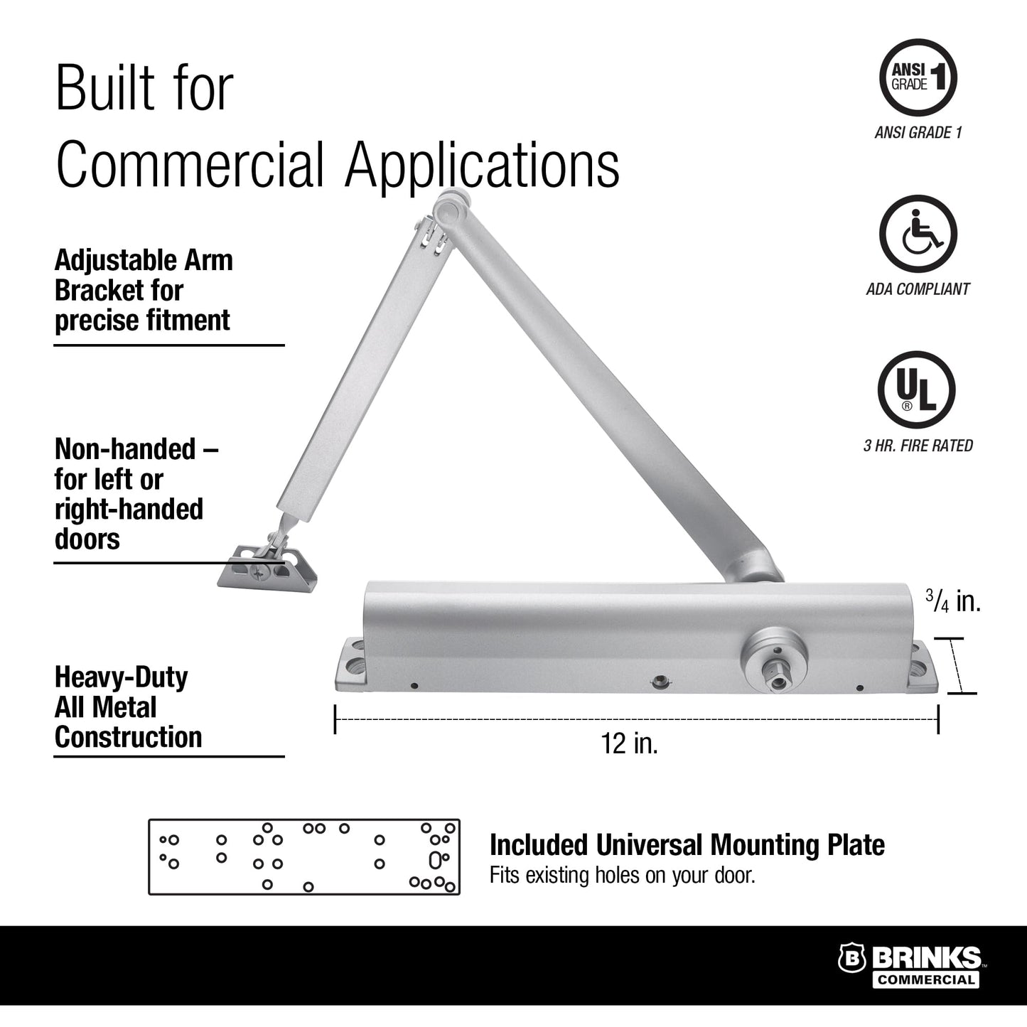 Heavy Duty All in ONE COMM Closer with MOUNTING Plate UL Listed, Aluminum (Aluminum)