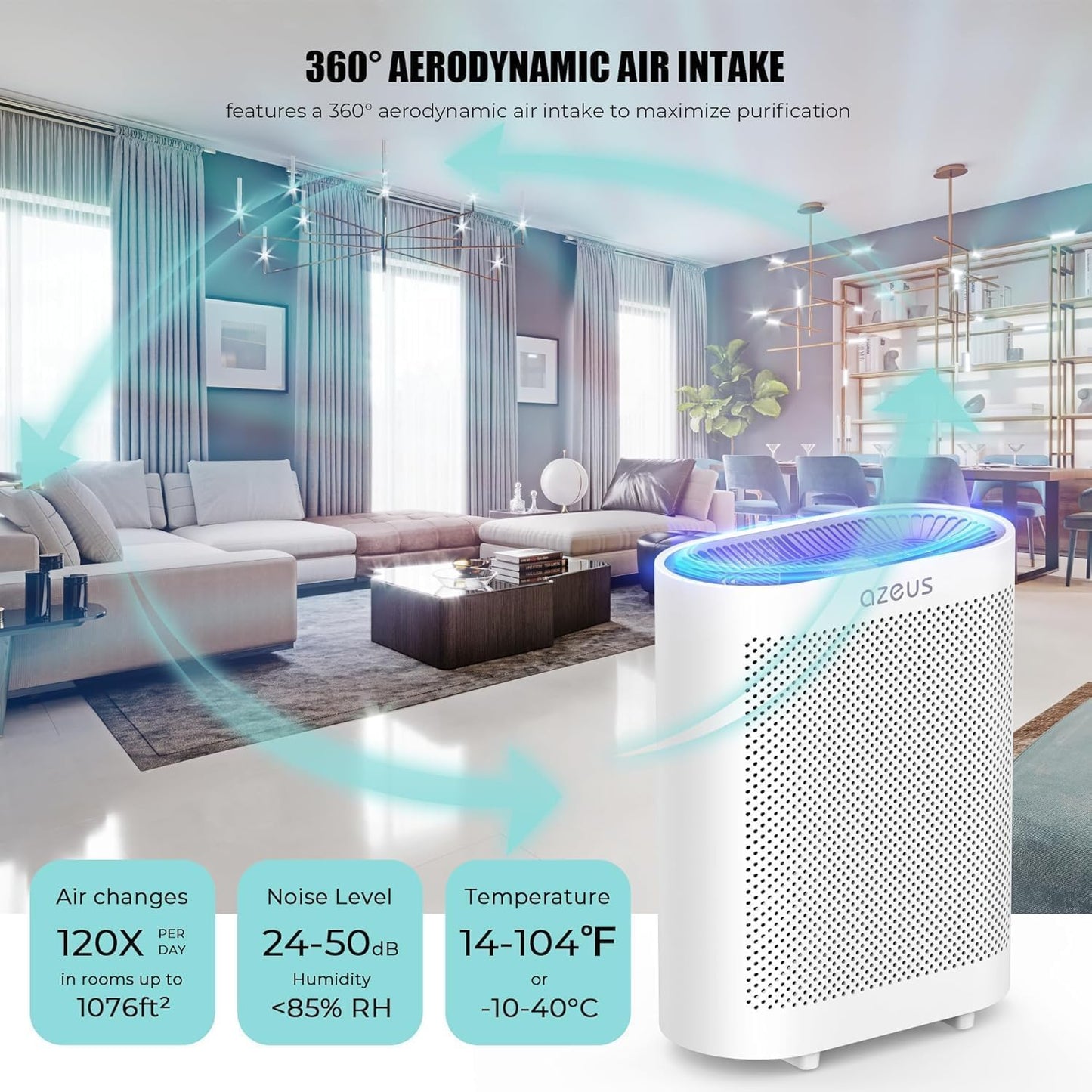 AZEUS 2-Pack Large Room Air Purifier with Multi-Layer Filtration, High CADR Performance, Quiet Operation, Modern Design for Home & Office Use