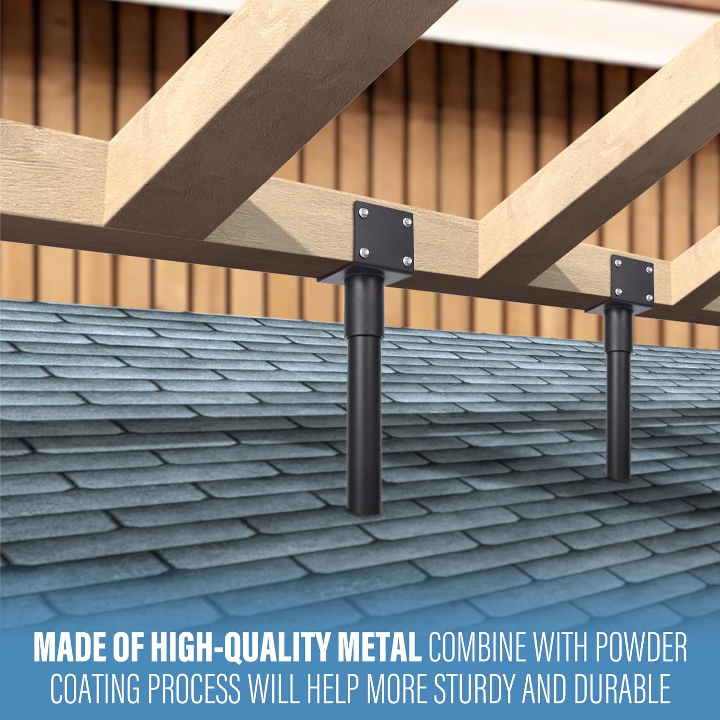 3 Pack 304 Stainless Steel 3.6" Heavy Duty Saddle Roof Riser for Patio Pergolas, 18-1/4" High (Black)