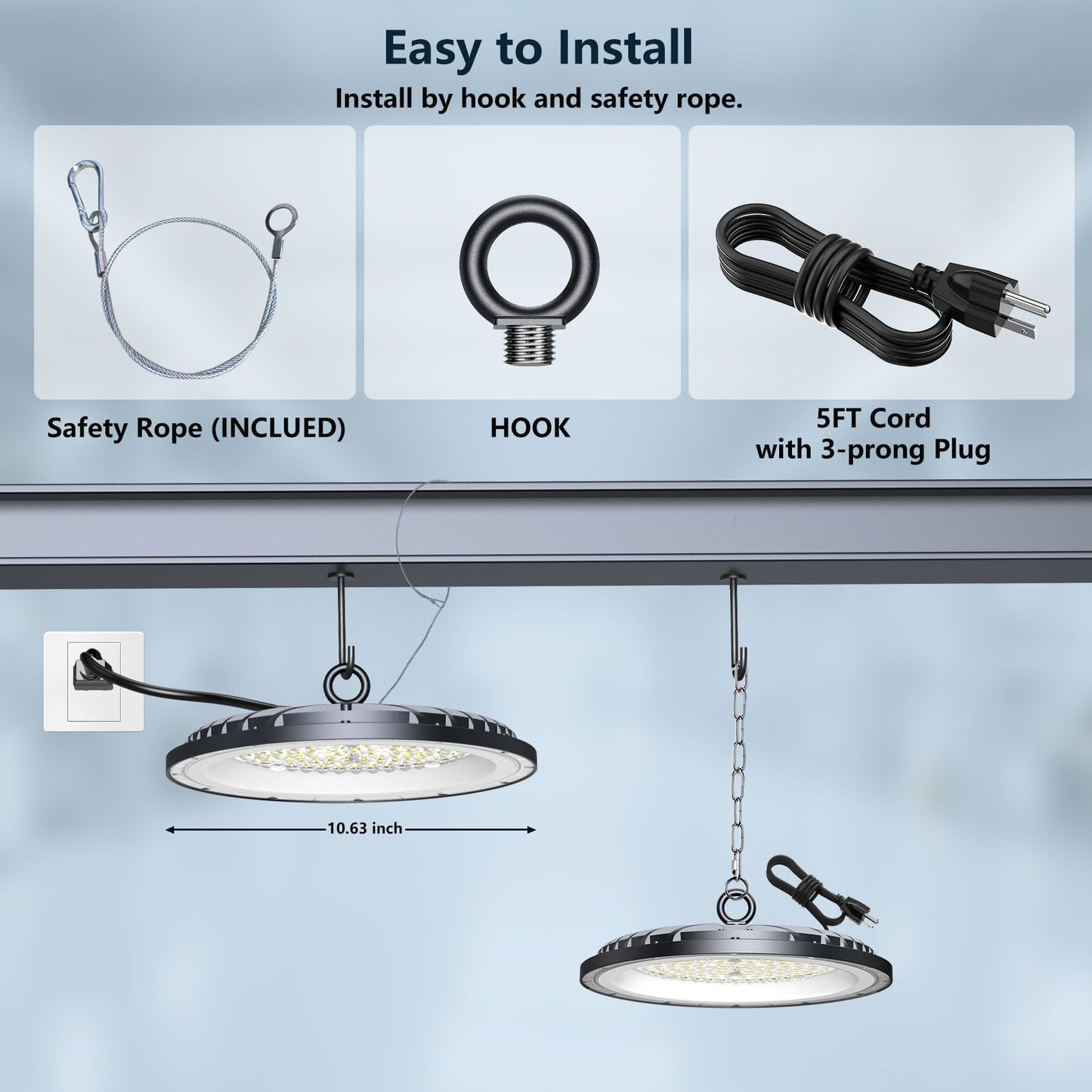 AIKVSXER 6 Pack 300W LED Shop Lights, 45000LM 6000K Daylight UFO LED High Bay Light, IP65 Waterproof Commercial Bay Lighting with Plug for Warehouse Garage Lights Workshop Gym Factory