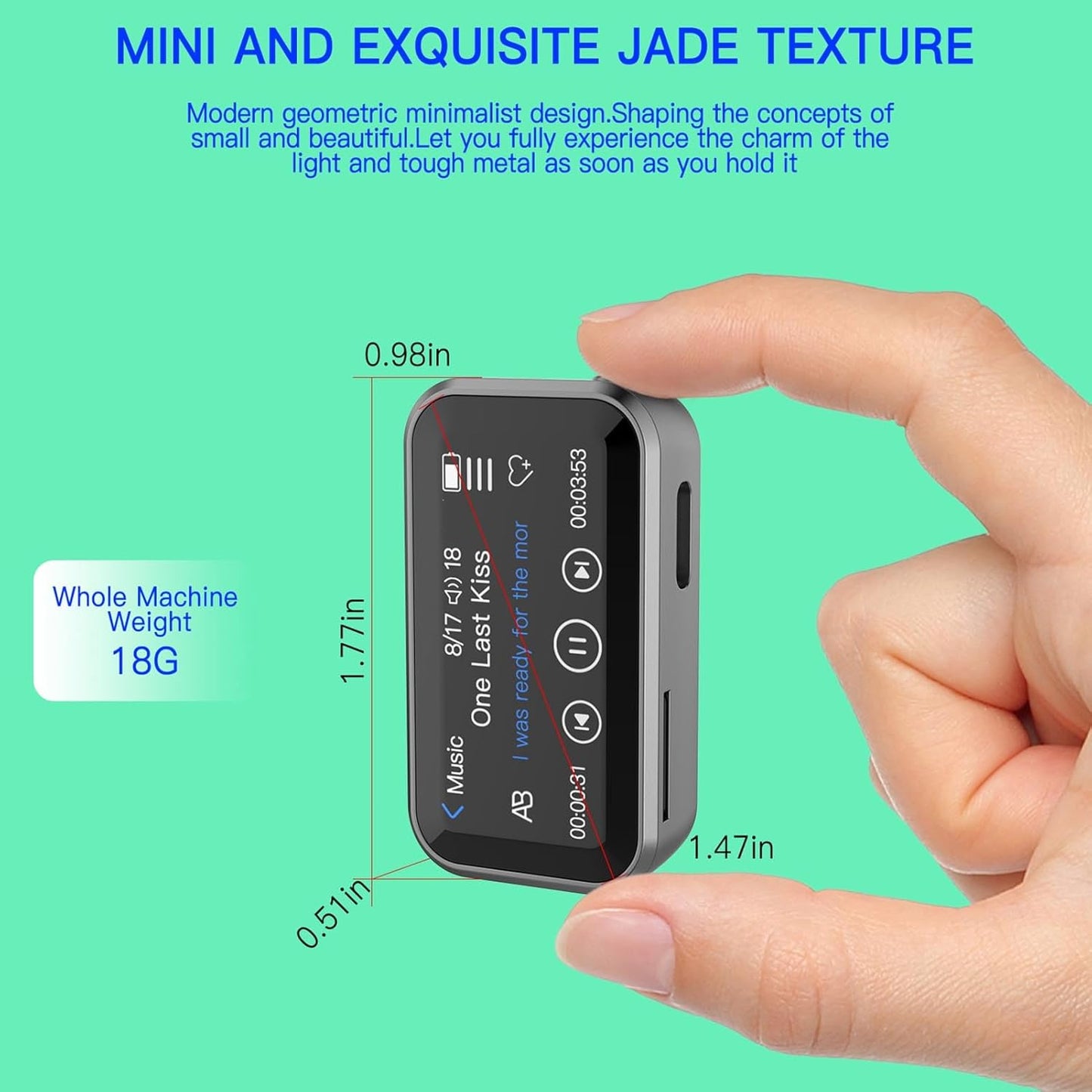 YUEHISY MP3 5.3, 32GB 1.47" Player with Bluetooth Portable Music Player with Back Clip, Lossless HiFi Sound