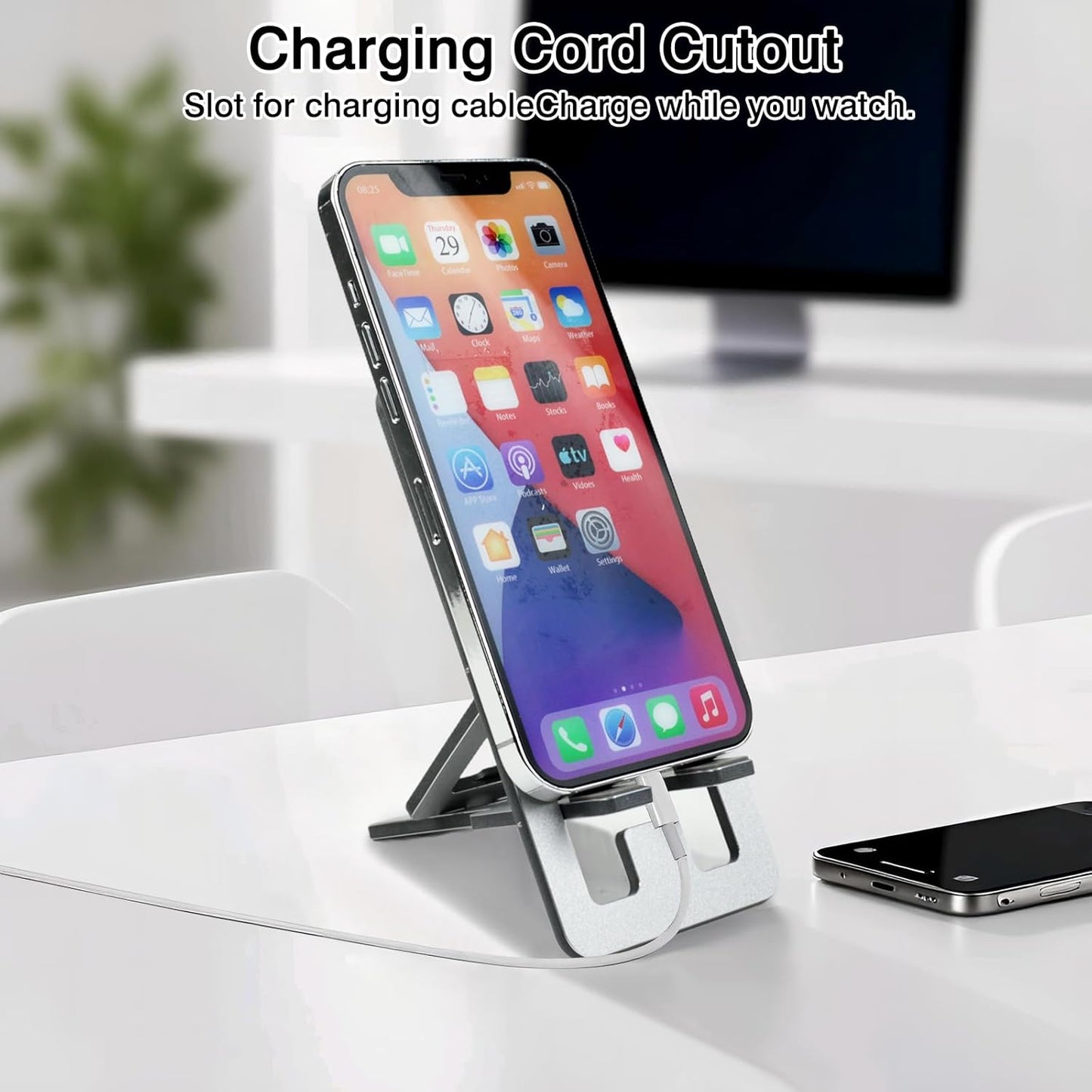 Ceemiaa 16-13 S24-S8, Foldable Aluminum Phone Stand Adjustable Desk Holder for Travel & Office, Compatible with iPhone
