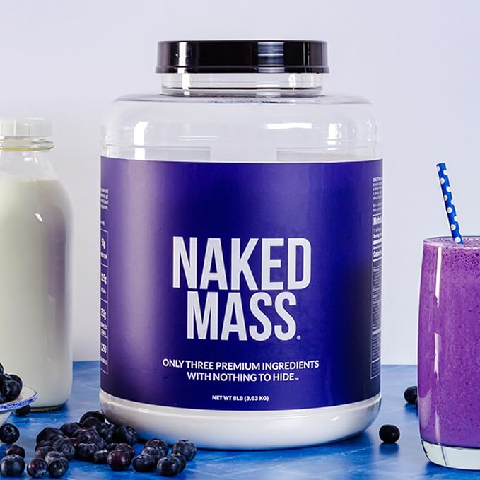 NAKED Mass - Natural Weight Gainer Protein Powder - 12LB Bulk, GMO Free, Gluten Free & Soy Free. No Artificial Ingredients - 1,250 Calories per Serving