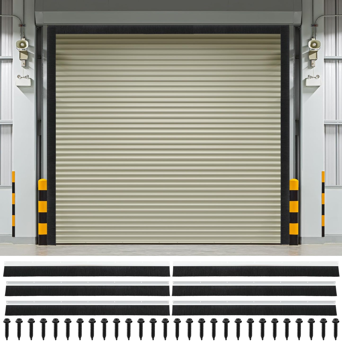DoubleFill 10 x 10 ft Garage Door Brush Seal Kit, 3 Inch Roll up Door Seal with Aluminum Track, Heavy Duty Nylon Brush for Commercial Doors, Warehouse Barn, Energy Saving, Pest Proof, Black