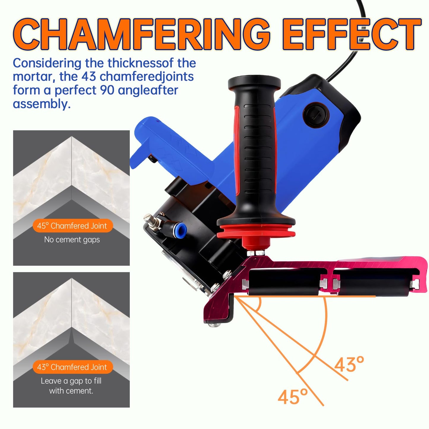 Tile Beveling Tool, 43° Chamfer Machine with 16-Roller Base, Water Cooling & Dust Bag, Edge Bevel Cutter for Porcelain, Ceramic Tile, Marble & Stone