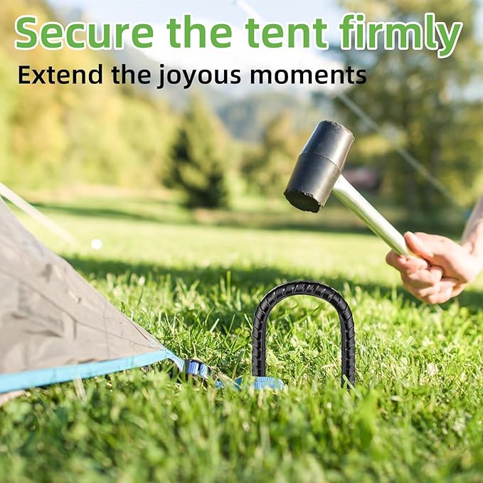 Black Trampoline Stakes Anchors High Wind 12inx6mm Galvanized U Hook 10pcs Rebar Stakes – Heavy Duty Ground Anchors for Trampoline,Yard & Inflatable,Landscape Metal Stakes for Outdoor Decorations