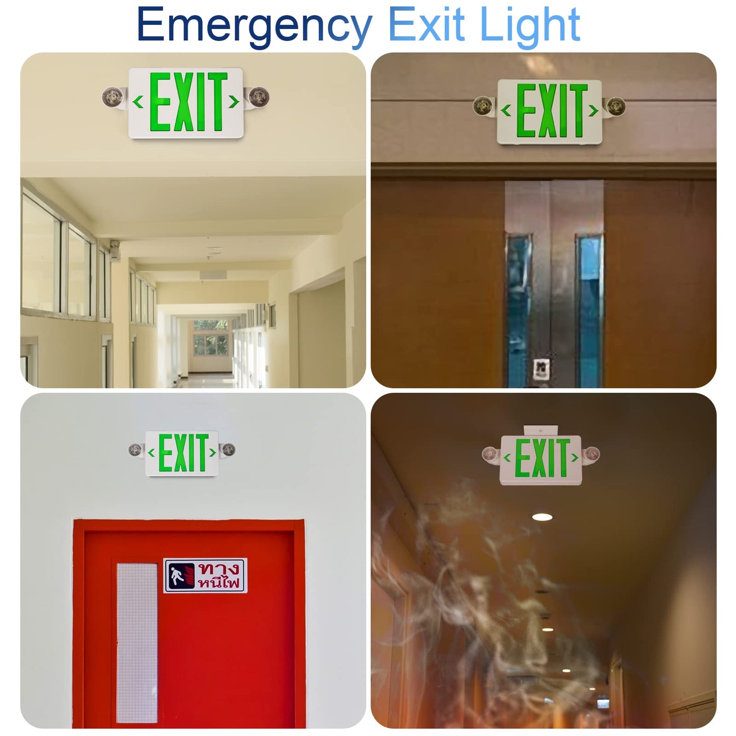 GZRUIYANG Exit Sign with Emergency Lights Green, LED Emergency Exit Light with Battery Backup, UL 924 Certified, AC 120/277V, Commercial Emergency Lights Combo for Business - 2 Pack