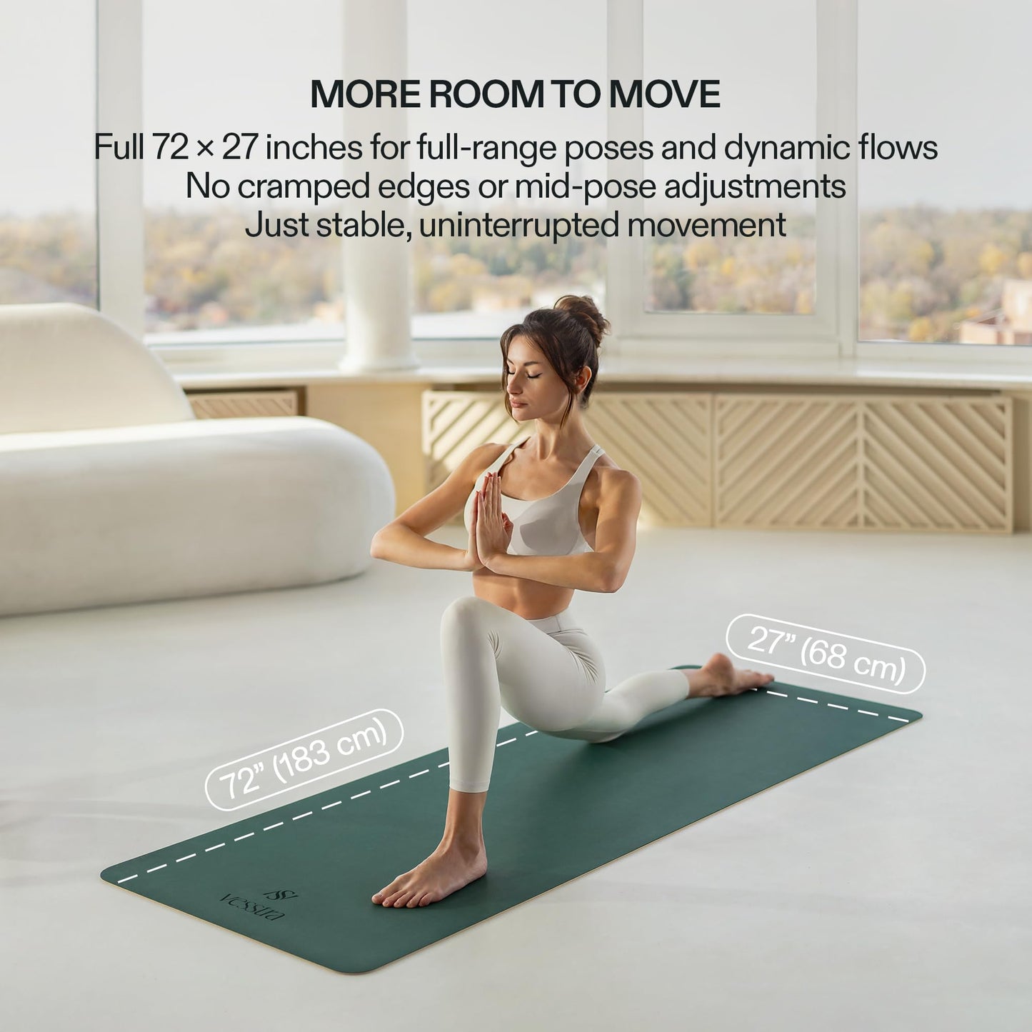 Vesstra Premium Yoga Mat – Sweat-Activated Non-Slip PU Grip I Natural Rubber Base I 4mm for Yoga, Pilates & Workouts