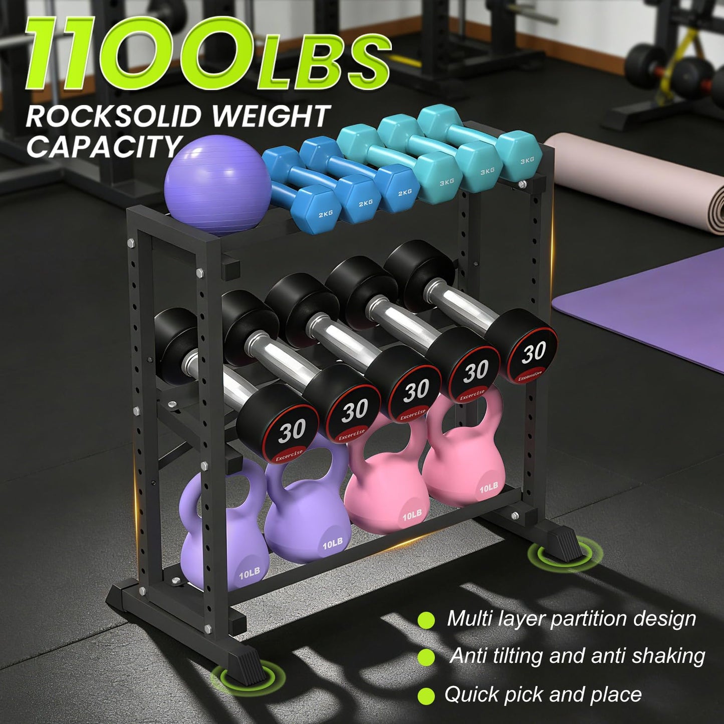Eocnrhe Dumbbell Rack Stand Only, Weight Rack for Home Gym, 3-Tier Adjustable Dumbell Rack, Heavy-Duty Weight Stand for Dumbbells Kettlebells & Weight Plates(Rack Only)