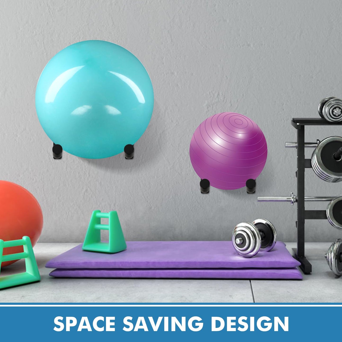 Medicine Ball Rack, 2 Pairs Yoga Ball Racks, Exercise Ball Wall Holder, Fitness Ball Wall Rack for Gym, Garage Ladder Wall Mount, Metal Storage Wall Rack for Basketballs, Volleyballs