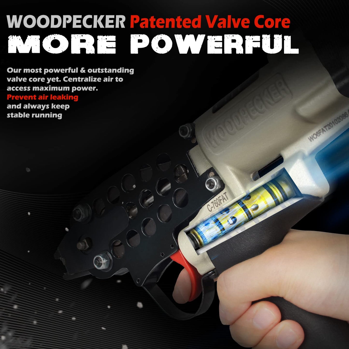 WOODPECKER C-760FA 16 Guage Pneumatic Hog Ring Gun, Standard 3.0 mm to 4.8 mm Closure Diameter, 1/2-Inch Crown Hog Ring Staples, Air Hog Ring Plier Tool for Wire Cages, Seat Making, Fencing