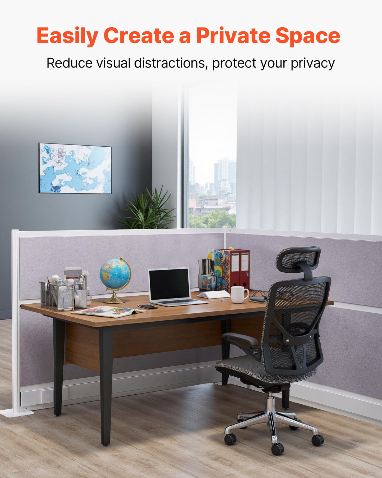VEVOR Office Divider Privacy Partitions, 2-Pack, 72" x 48" Room Divider Walls, PET Workstation Cubicle Partition with Outlet Covers, Freestanding Privacy Panels for Office Library School