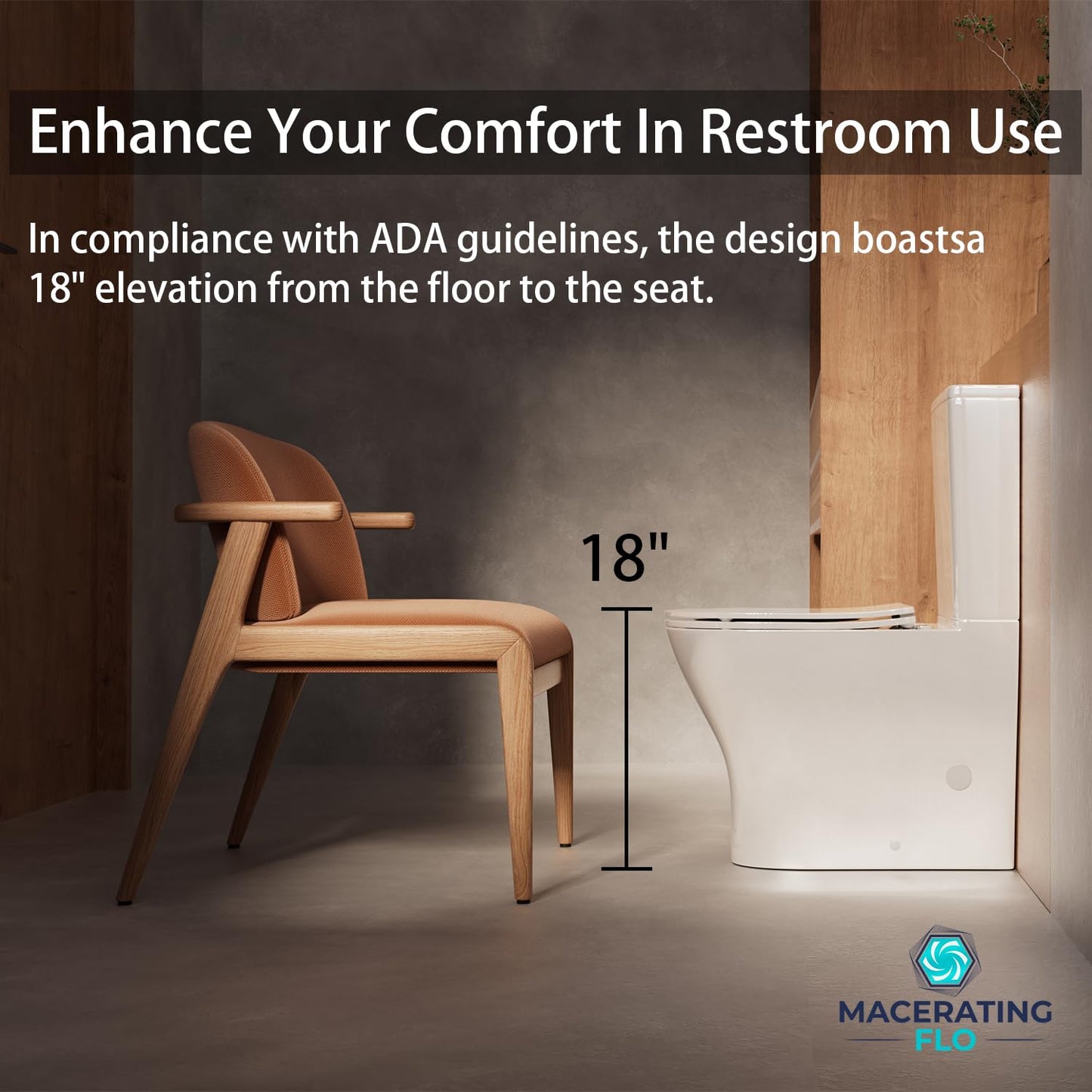 ARES 18" Tall Rear Outlet Toilet, Two-Piece Toilet with Comfort Seat & Dual Flush Water Tank, Powerful Rimless Flush with P-Trap Rear Discharge, Includes Two Types of Extension Pipes