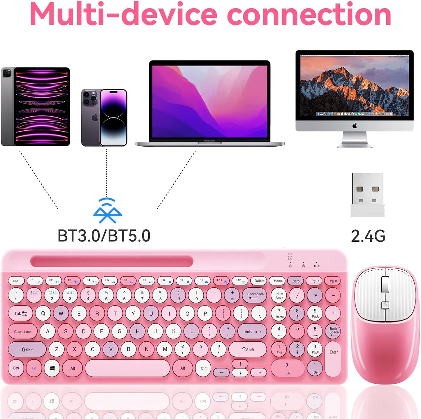 ASLDPUO 5.0+3.0+2.4GHz) Bluetooth Keyboard and Mouse Wireless, Multi-Device Rechargeable Keyboard and Mouse Combo