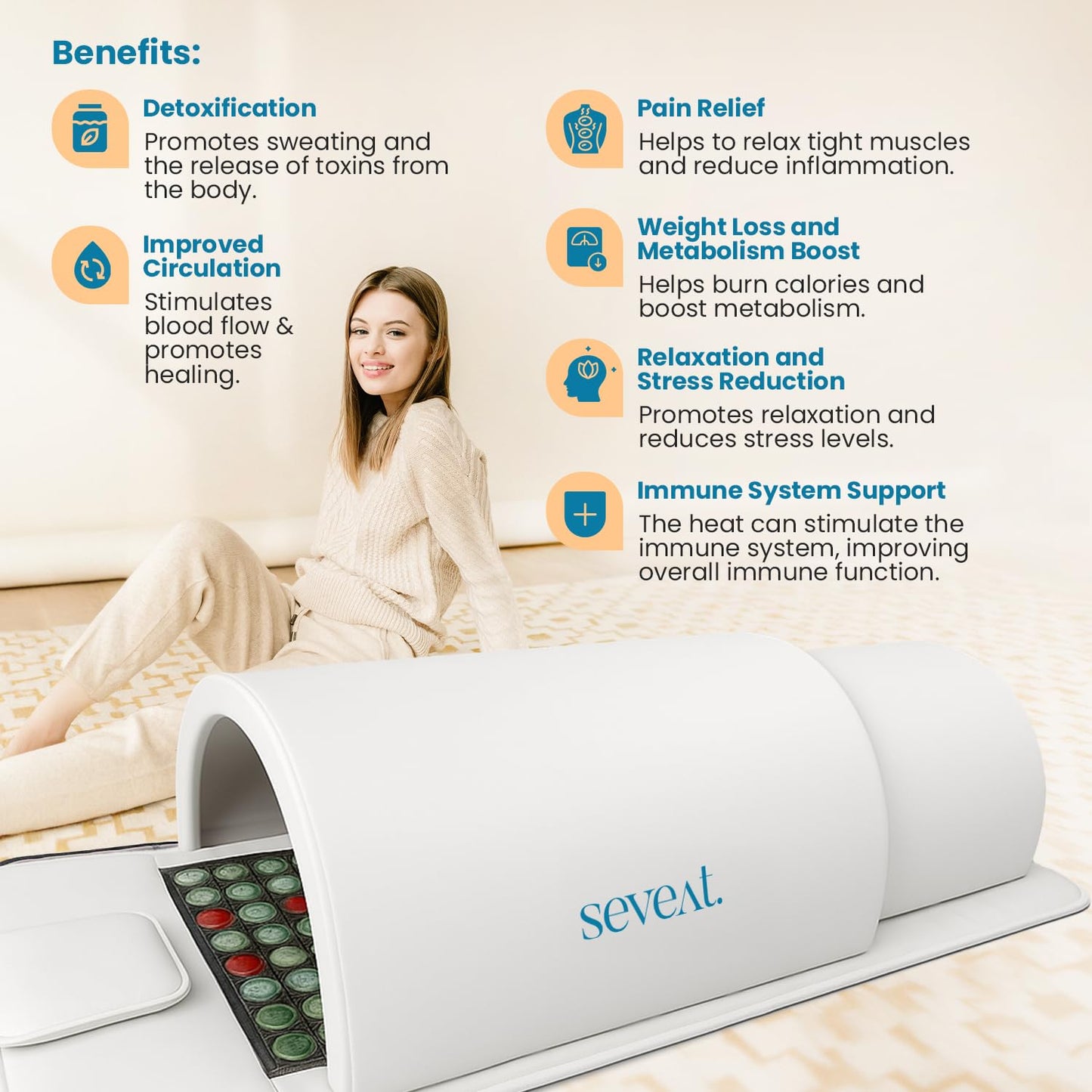 Seveat Portable Infrared Sauna Dome | 1300W Power | Near-Zero EMF | Full-Body Dry Sauna with Therapeutic Jade Stones | Home Wellness & Relaxation (White)