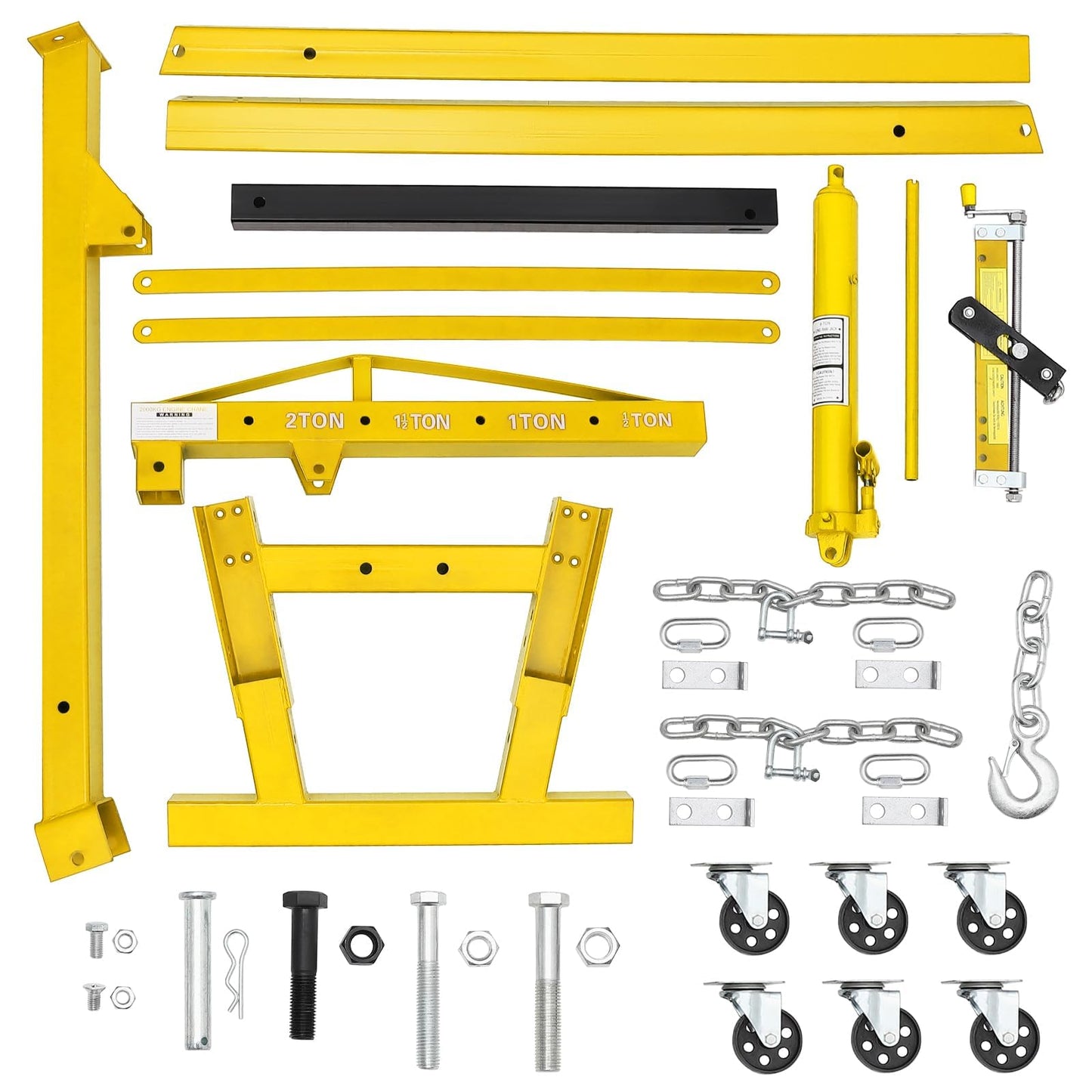 2 Ton Folding Hydraulic Engine Hoist with Load Leveler 4400 LBS Capacity Heavy Duty Cherry Picker 6 Swivel Wheels&Hydraulic Pump Adjustable Boom (0.5T-2T) for Garage Workshop Warehouse Yellow