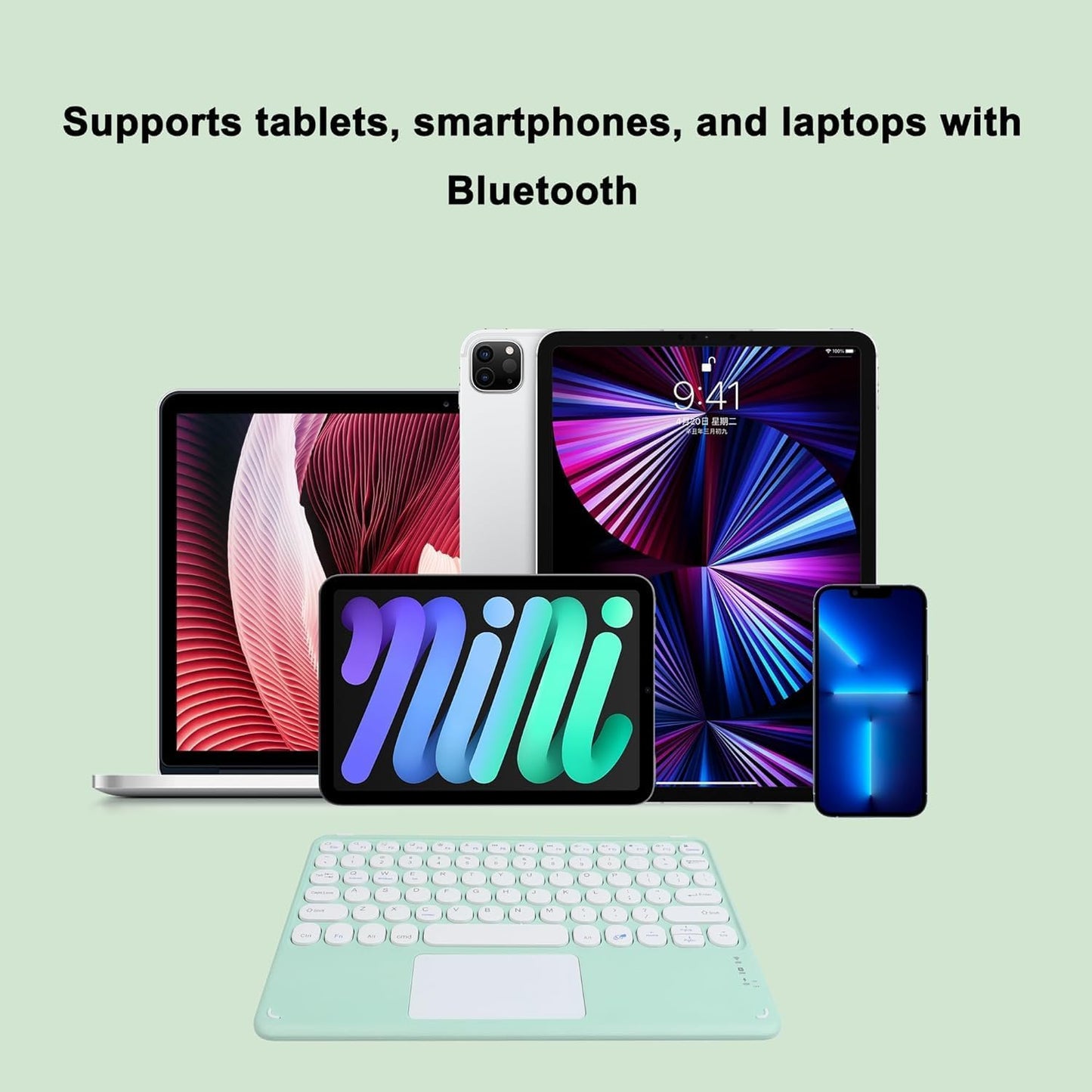 KUYHRF Wireless Keyboard with Touchpad, Ultra-Thin Rechargeable Bluetooth Keyboard Mini with Trackpad, Round Keys