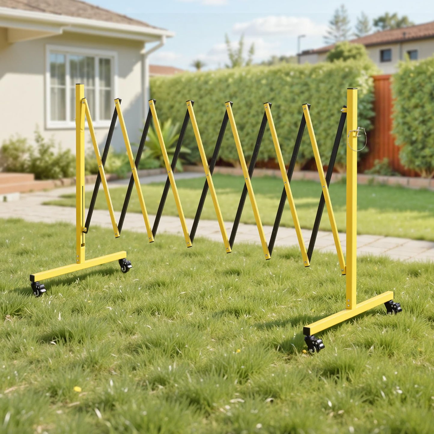 VEVOR Industrial Expandable Barricade, 12FT Expandable Safety Barrier, Flaxible Mobile Barricade with Locking Casters, Portable Folding Security Gate Traffic Fence for Driveway Warehouse Elevator