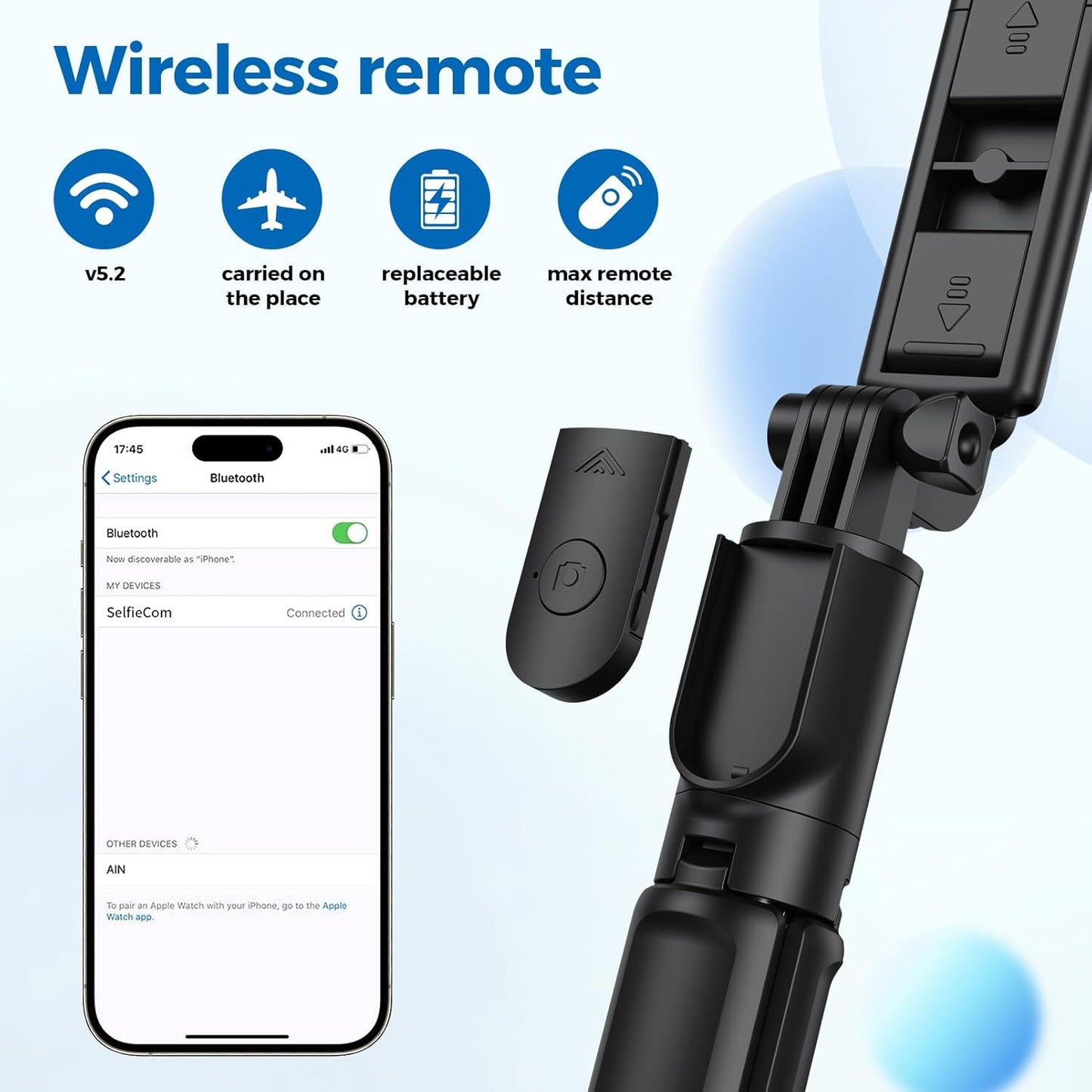 Aourxiv Selfie Stick Tripod, Retractable Selfie Stick Tripod with Wireless Remote Control, for Photograph, Live