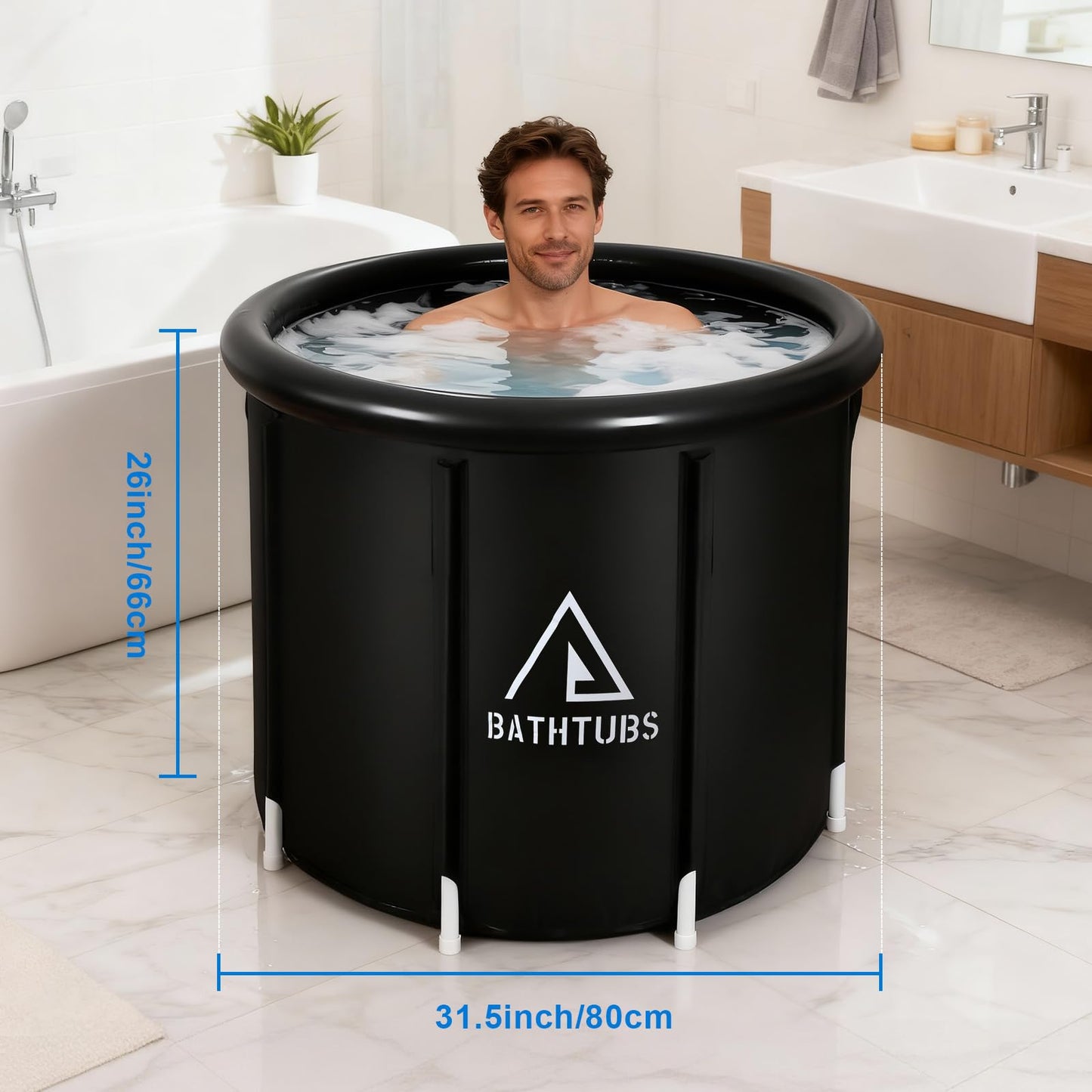 STARBRILLIANT Ice Bath Tub for Athletes, 85 Gal Portable Cold Plunge Tub with Pump for Cold Water Therapy and Recovery, Indoor & Outdoor and Gym, Black