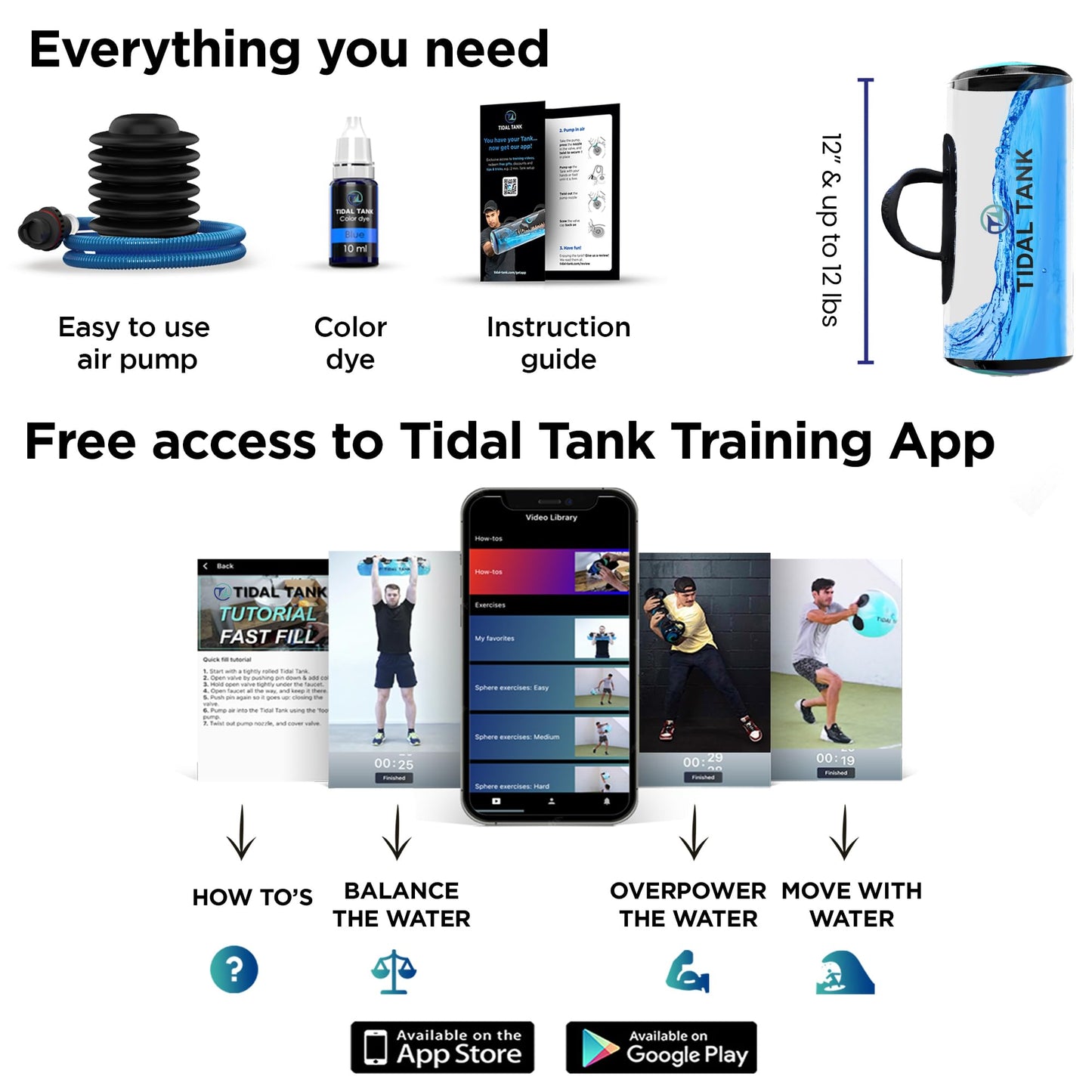 Tidal Tank - Original Aqua Bag Kettle Bell - Training Power Bag with Water Weight - Ultimate core and Balance Workout - Portable Stability Fitness Equipment