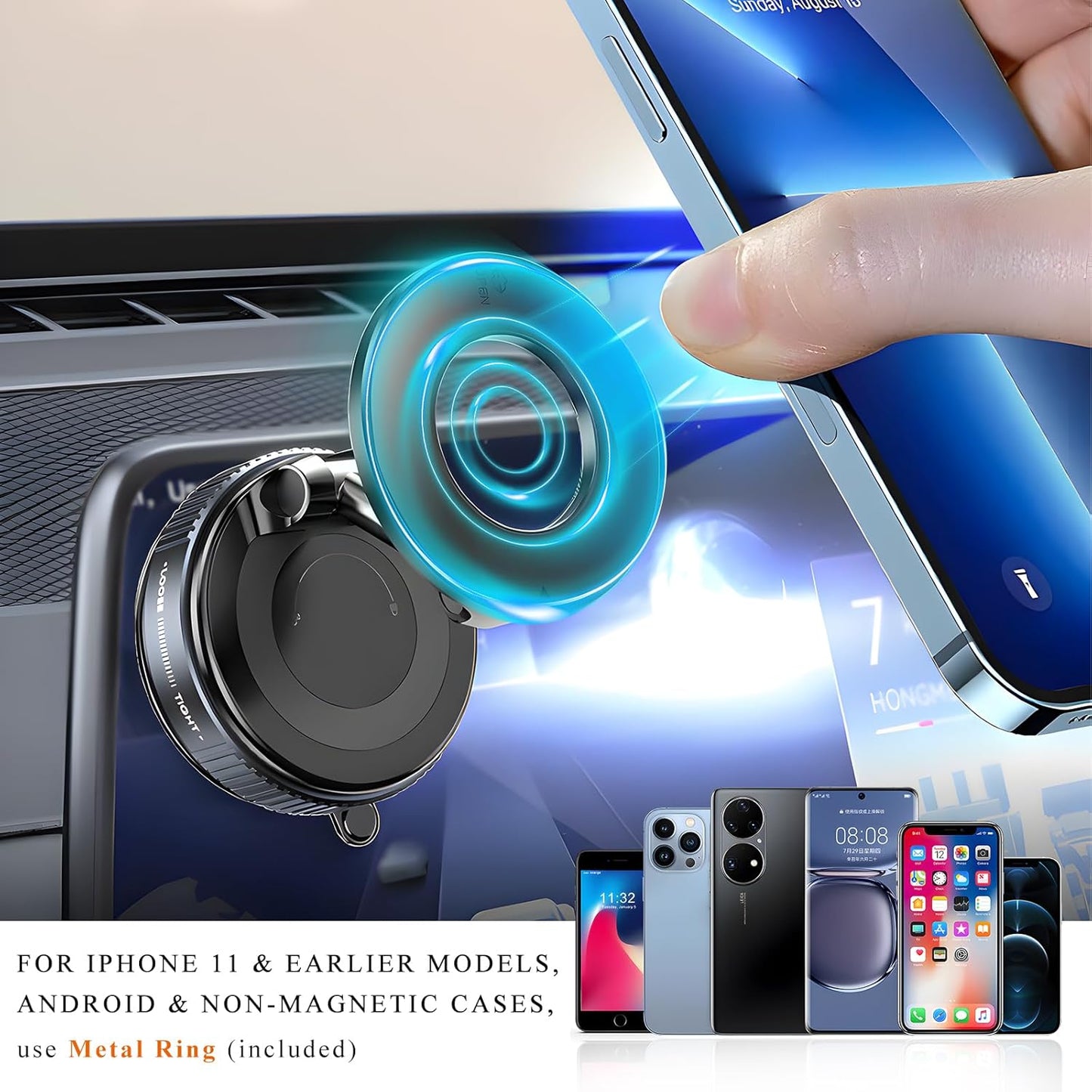 BWBWND 360 Vacuum Magnetic Car Phone Holder, Adjustable Magnetic Vehicle Cellphone Stand Portable Phone Holder