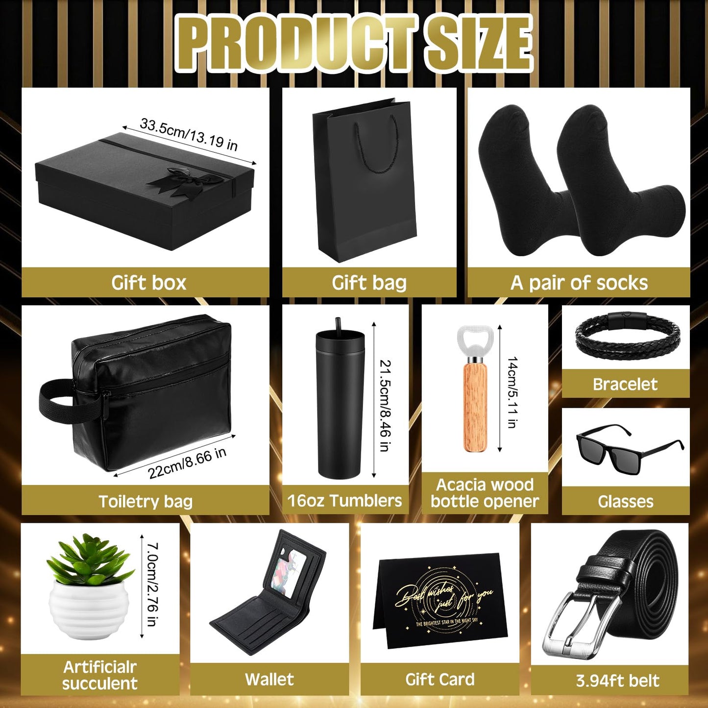 Skylety 13 Pcs Birthday Gifts Baskets for Men Father Gift for Men Birthday Gift Box 16 oz Tumblers Wallet Toiletry Bag Sock Bottle Opener Belt Bracelet Glasses Keychain for Father's Day Dad Husband