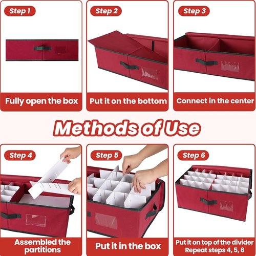 BlessedSeason Christmas Ornament Storage Box - Holds Up to 64 3” Balls | Adjustable Dividers & Visual ID Window
