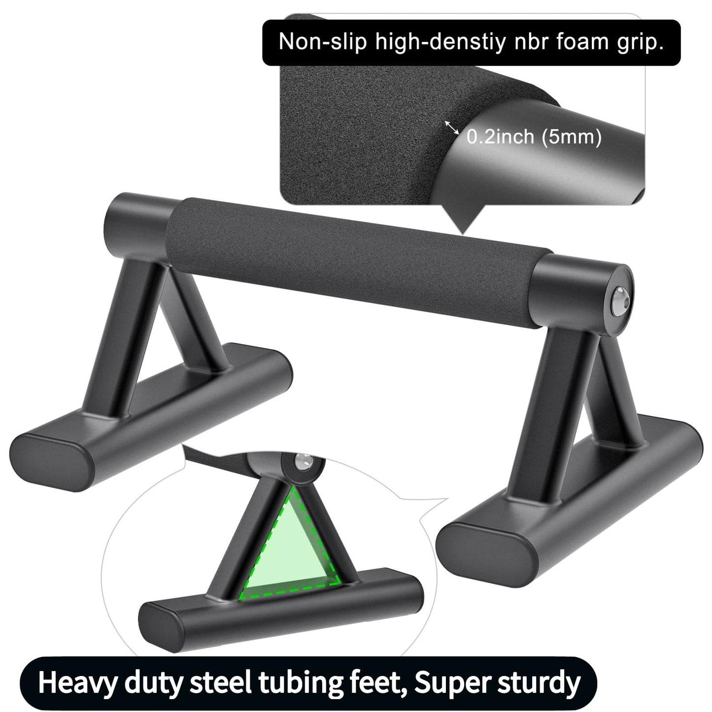 SELEWAERE Metal Parallettes Floor Workout Push Up Handles Non-Slip Pushup Bars Handstand Bars for Calisthenic Fitness Sturdy Steel Tubing with NBR Foam Covered Grip, Load up to 600 lbs
