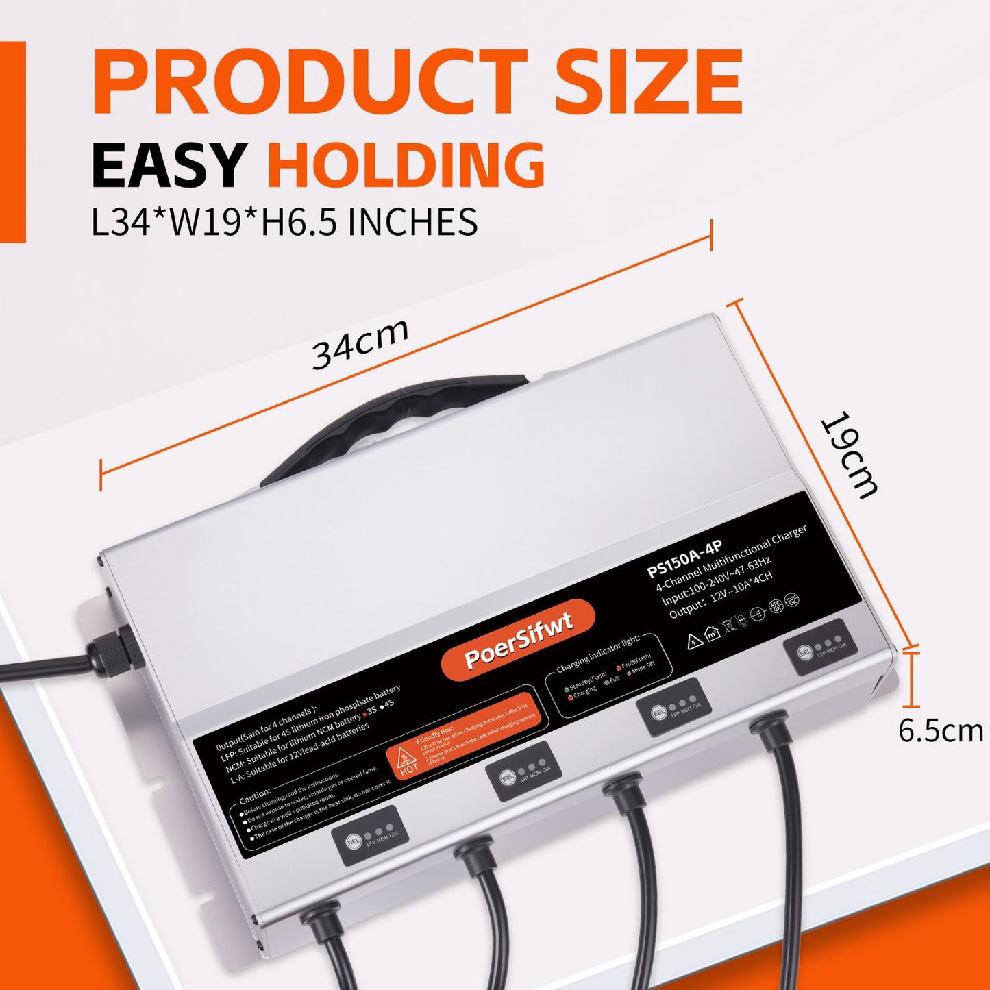PoerSifwt 3 Bank 12V 10A Marine Battery Charger, Dual Output Smart Charger for LiFePO4, Lithium, Lead Acid Batteries, with 0V Start for Boat, RV, Trolling Motor, Lawn Mower (4-Channel Output)