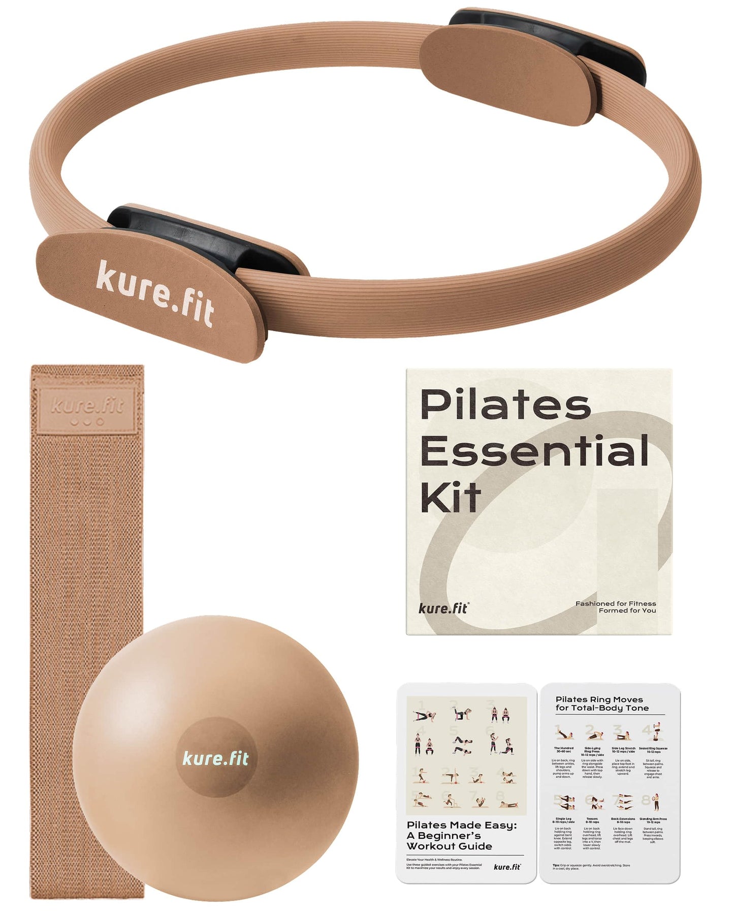 kure.fit Pilates Kit for Women – Home Pilates Equipment Set with Ring, Ball & Resistance Bands | Pilates Starter Kit with Accessories in Gift Box