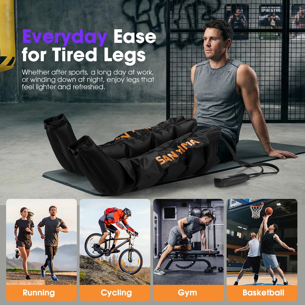 SAN HIMA Air Compression Leg Massager - Sequential Full Leg Compression Boots for Circulation & Pain Relief | 6 Modes 6 Intensity Recovery Boots for Athletes - Feet, Calves & Thighs (Large)