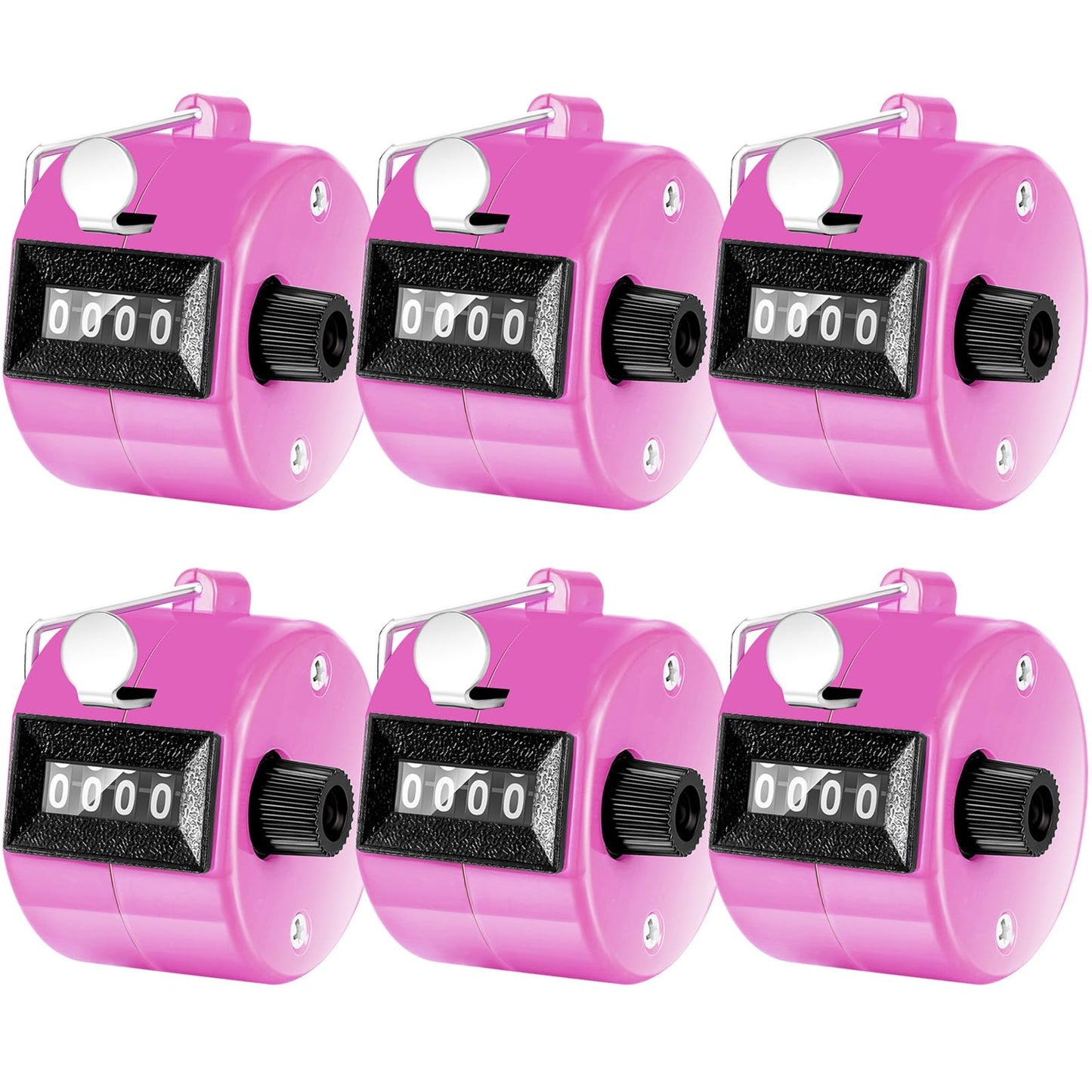 TOODOO 6 Pack Hand Tally Counter 4 Digit Mechanical Palm Clicker Plastic Hand Held Counter Clicker with Metal Finger Ring for School Golf Sports Events Office Stadium(Pink)